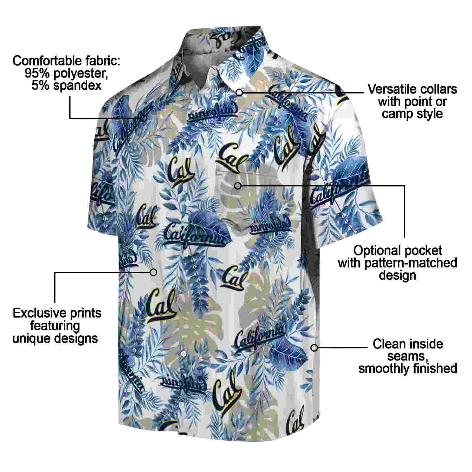 california golden bears tropical leaves blue white hawaiian shirt new arrival