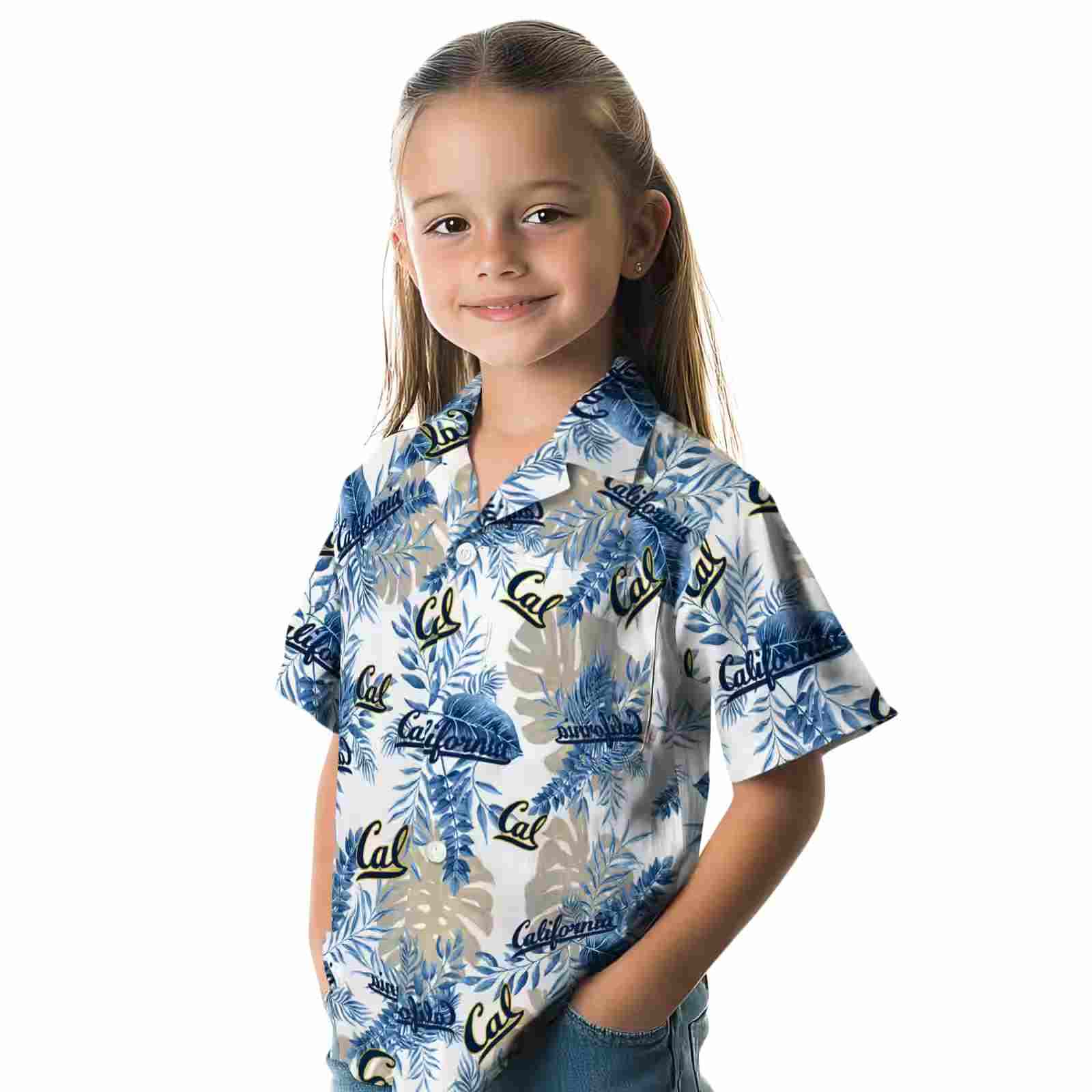 california golden bears tropical leaves blue white hawaiian shirt premium grade