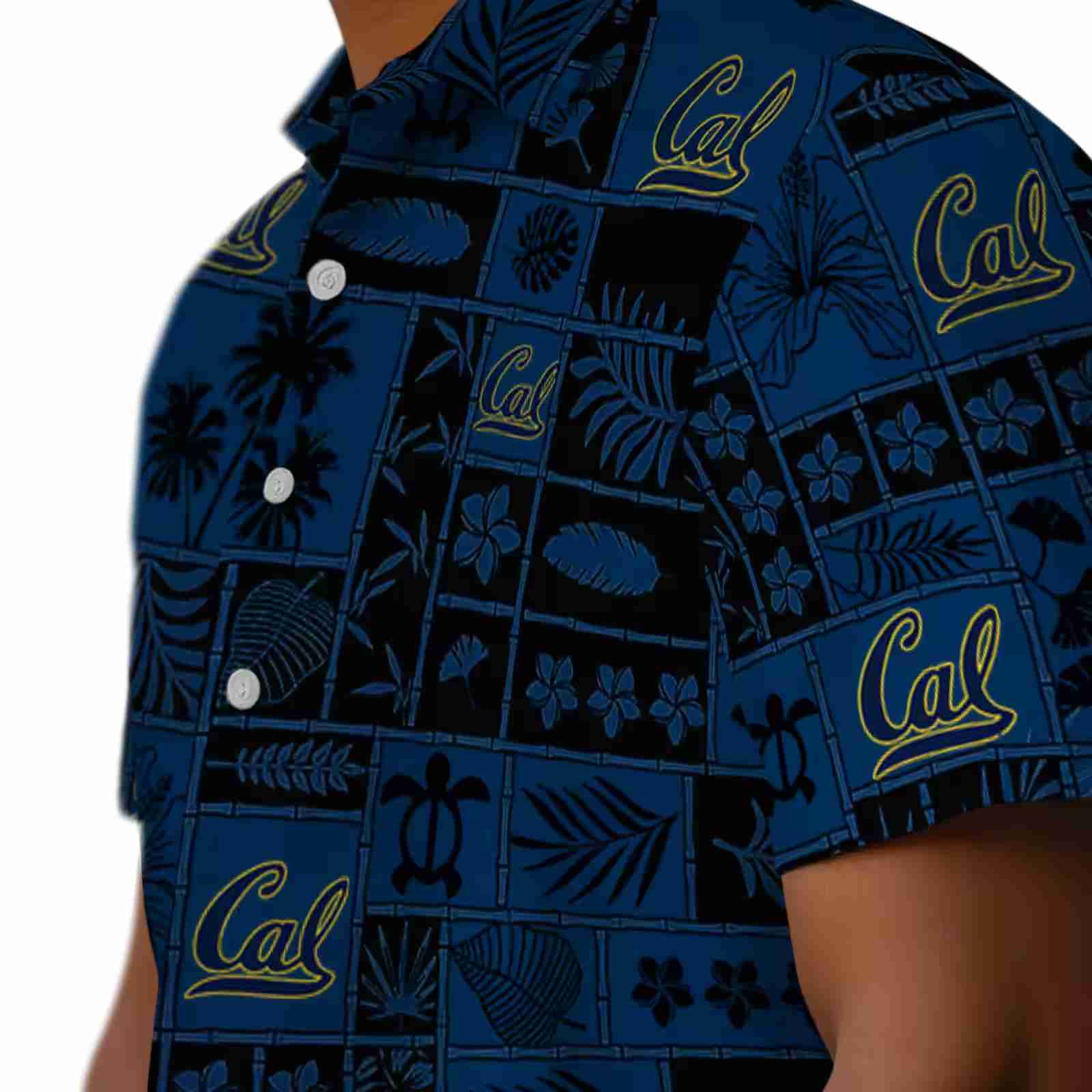 california golden bears tropical patchwork blue black hawaiian shirt trendy