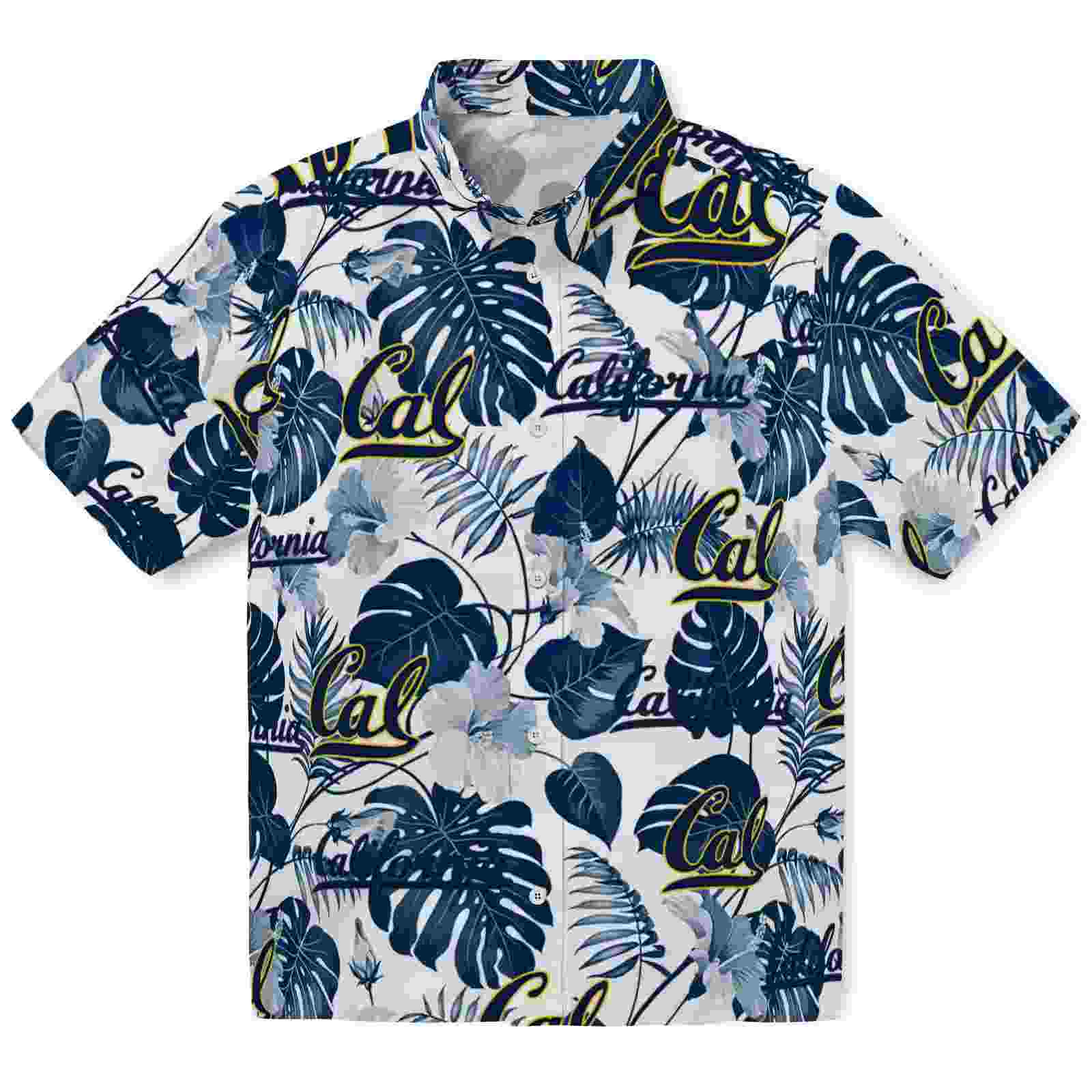 California Golden Bears Tropical Plants Blue White Hawaiian Shirt