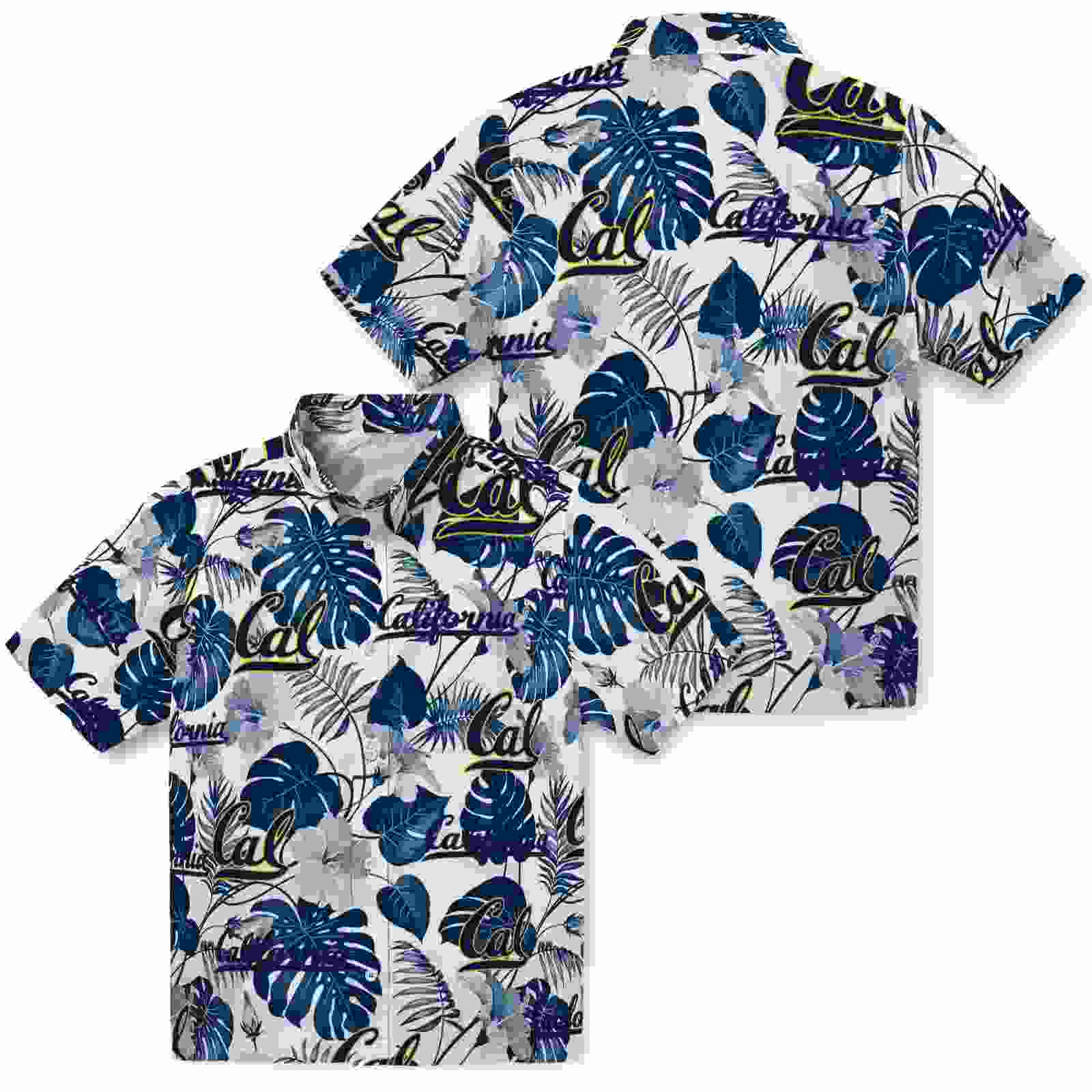 california golden bears tropical plants blue white hawaiian shirt high quality