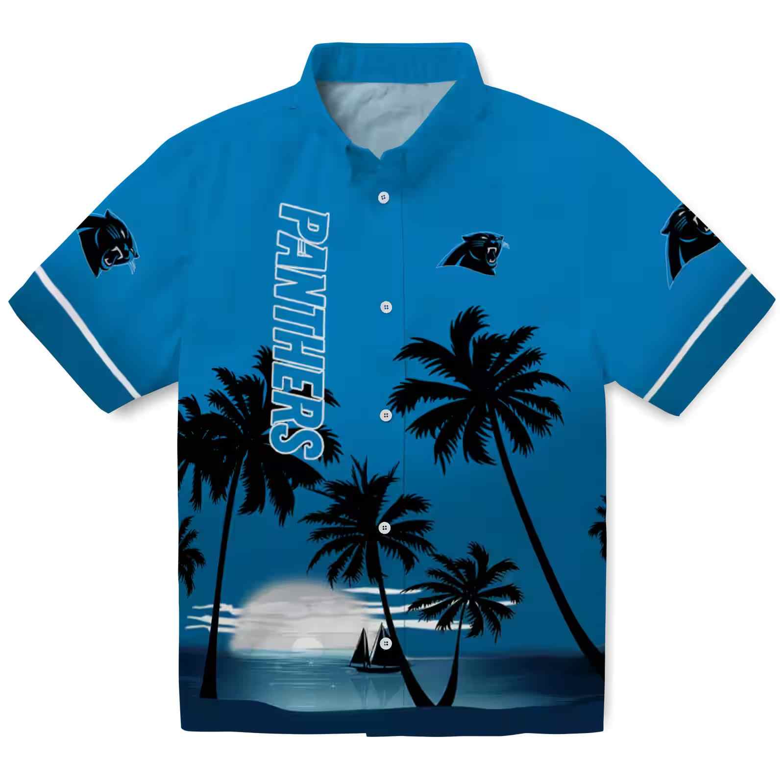 Carolina Panthers Beach Sunset Blue Black Hawaiian Shirt