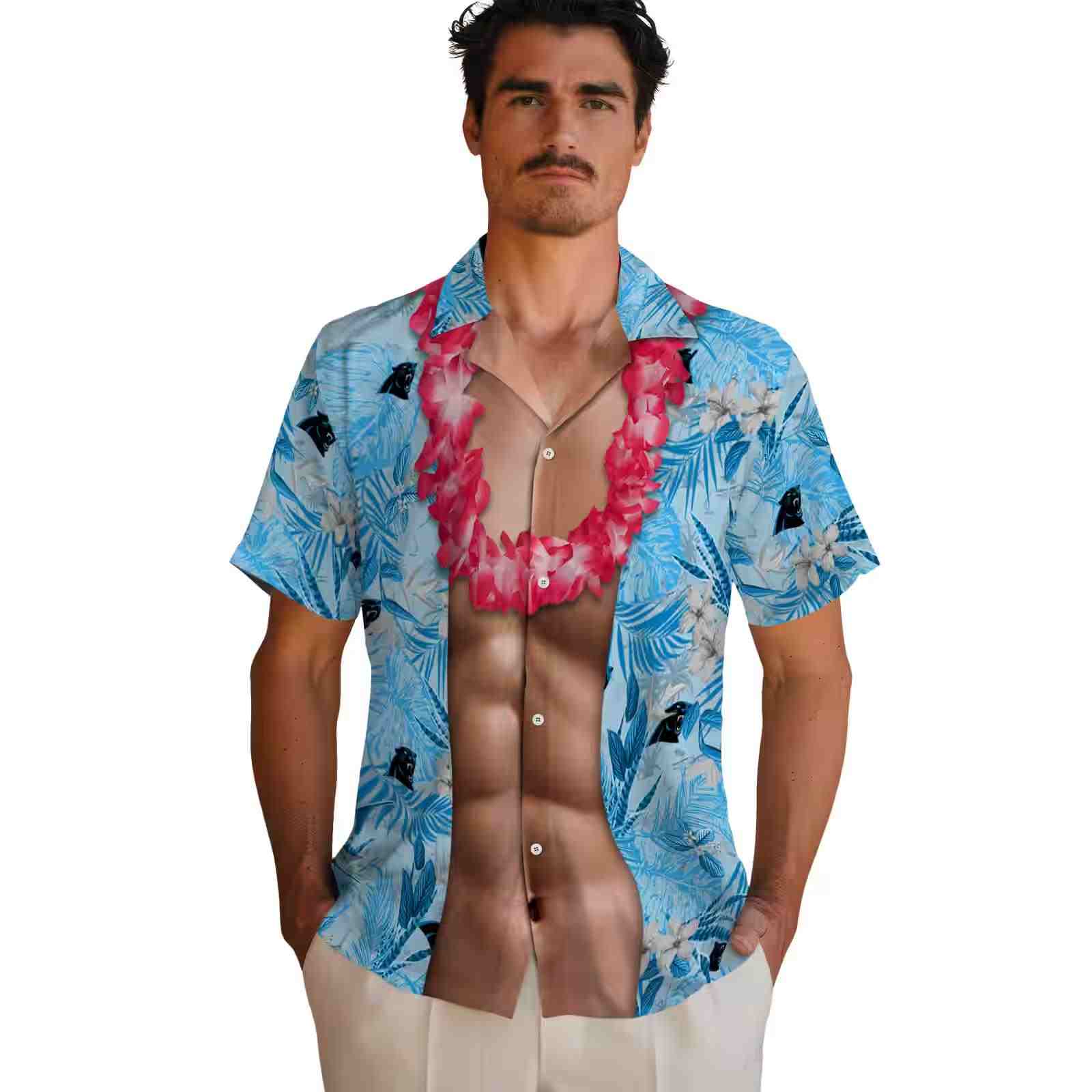 carolina panthers chest illusion blue hawaiian shirt fashion forward