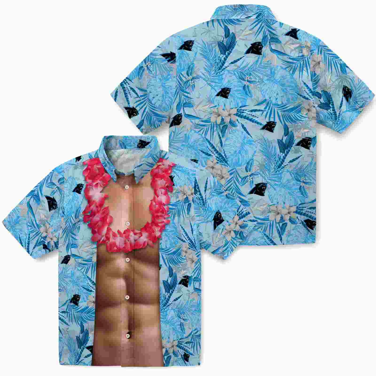 carolina panthers chest illusion blue hawaiian shirt high quality