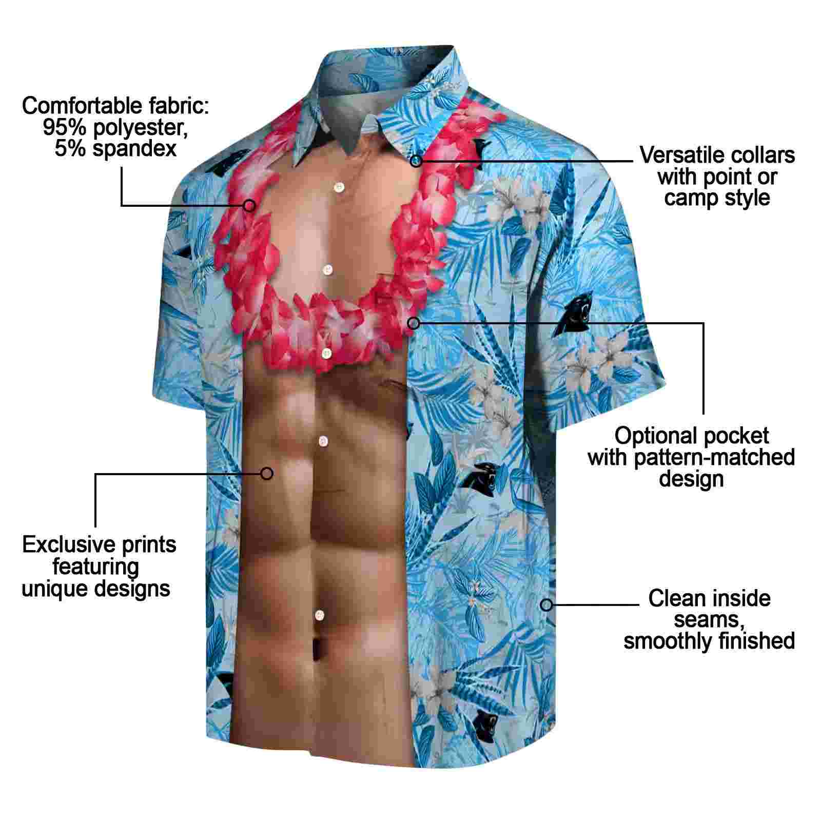 carolina panthers chest illusion blue hawaiian shirt new arrival