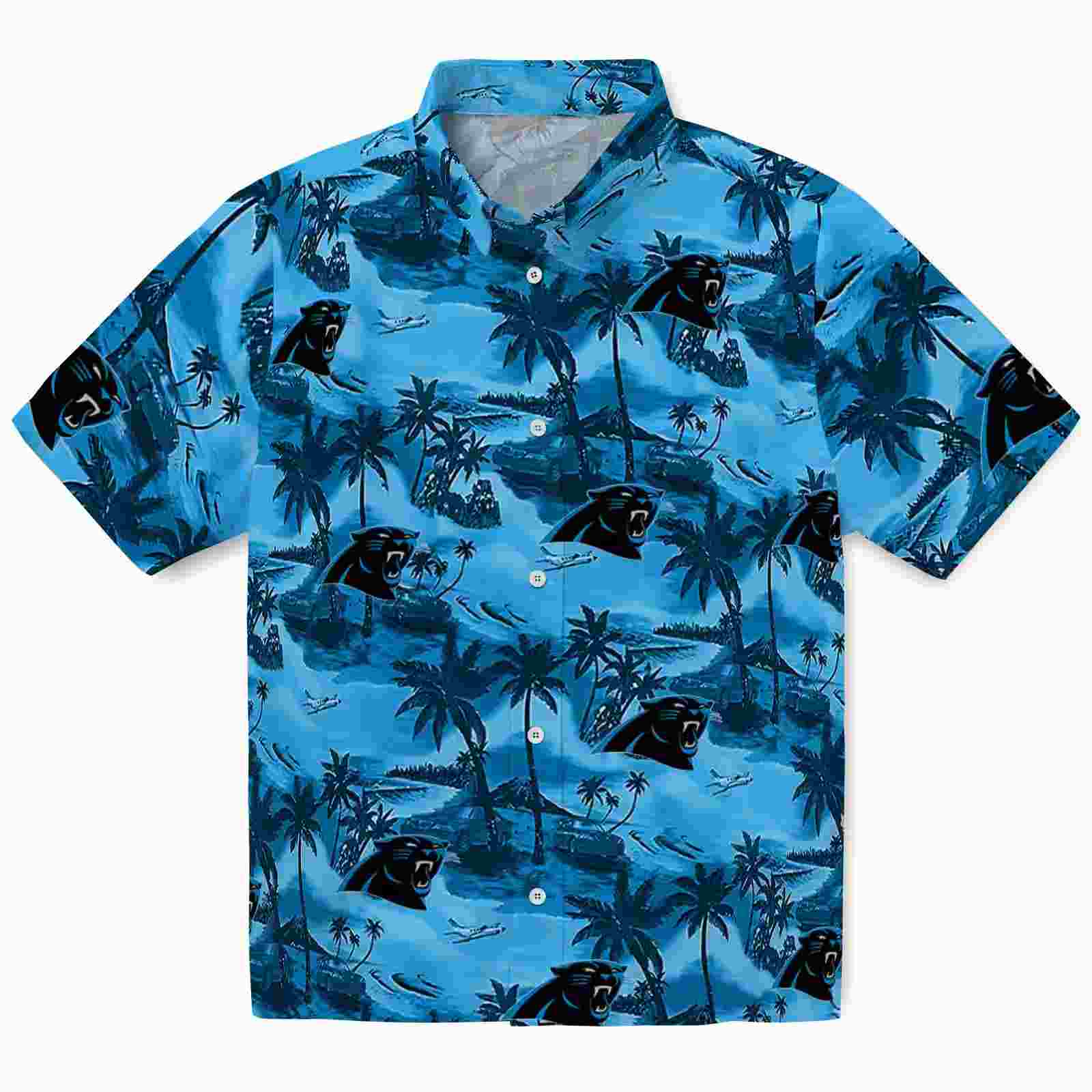 Carolina Panthers Coastal Palms Blue Hawaiian Shirt