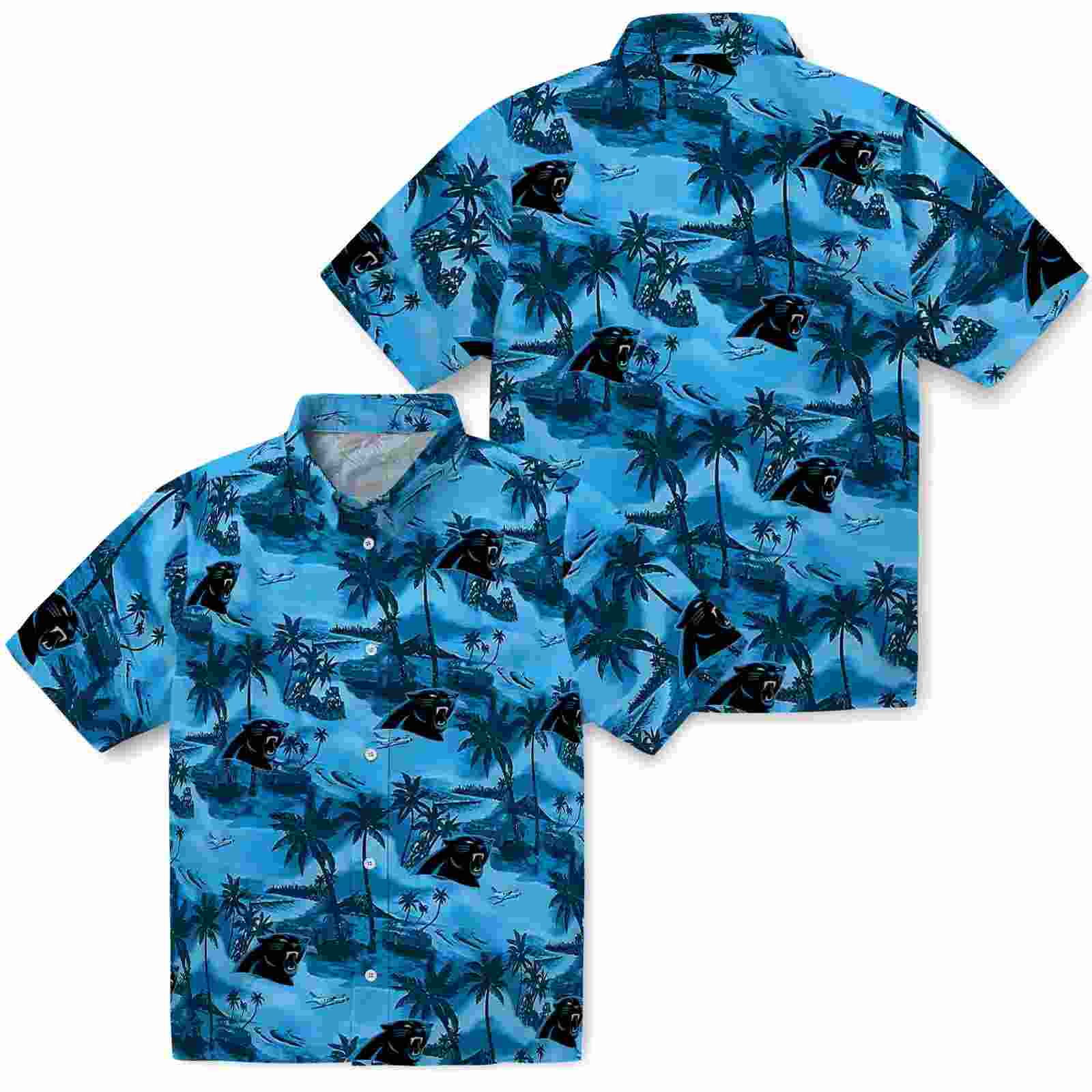 carolina panthers coastal palms blue hawaiian shirt high quality