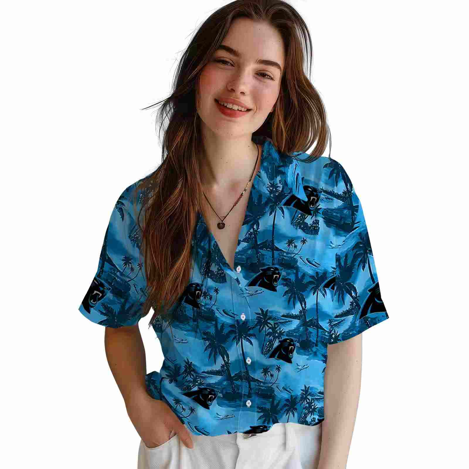 carolina panthers coastal palms blue hawaiian shirt latest model