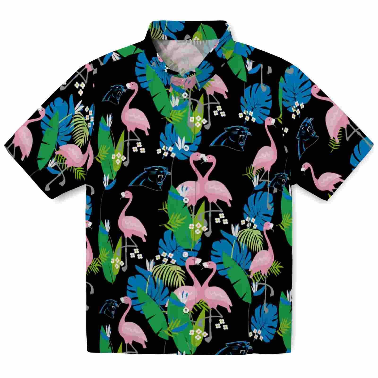 Carolina Panthers Flamingo Foliage Blue Green Hawaiian Shirt