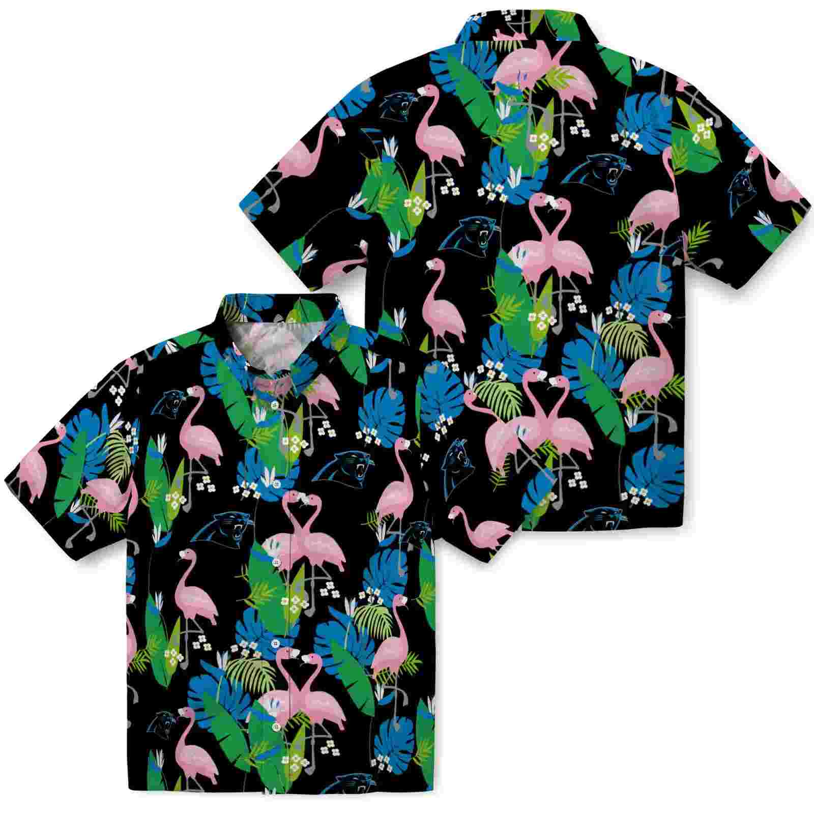 carolina panthers flamingo foliage blue green hawaiian shirt high quality