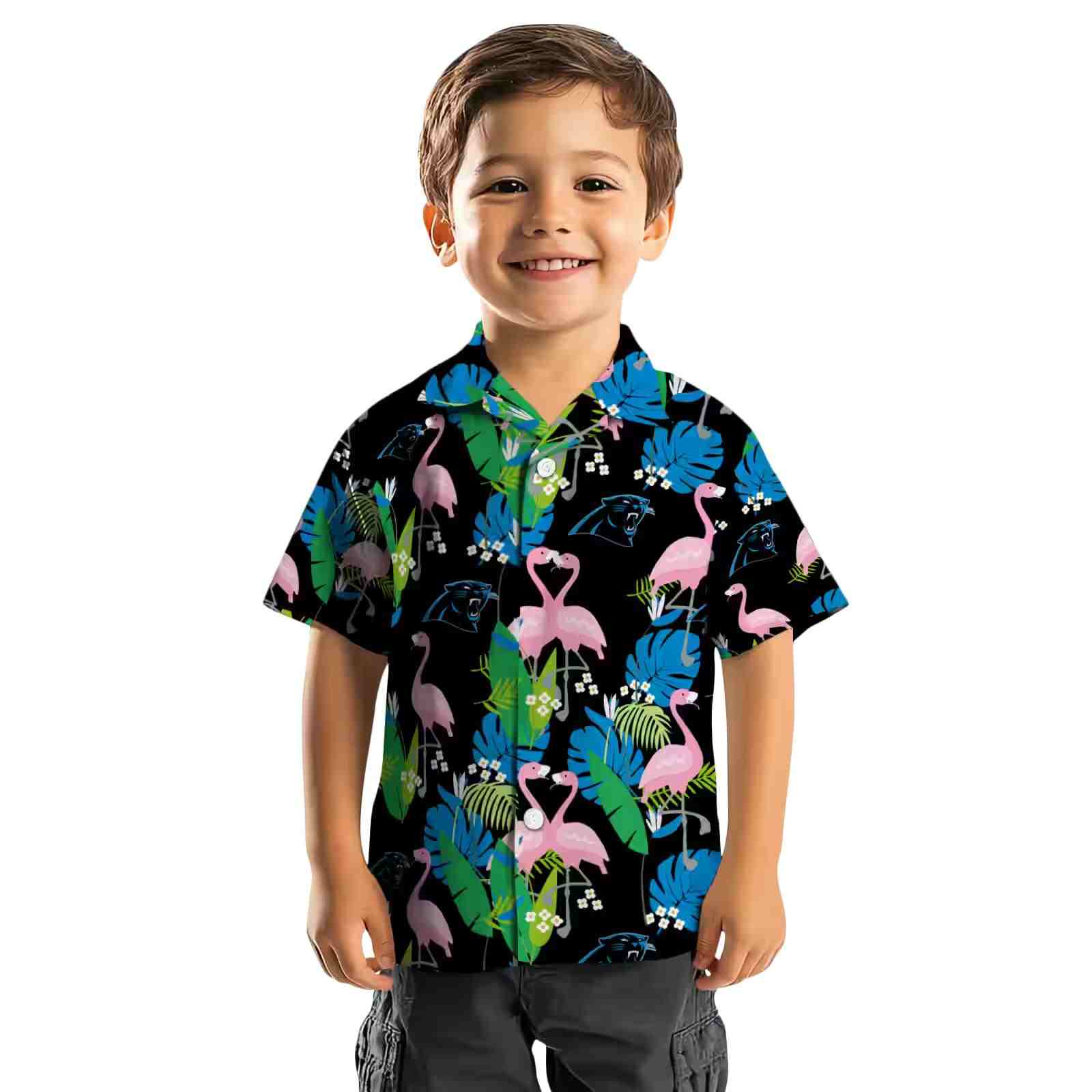 carolina panthers flamingo foliage blue green hawaiian shirt top rated