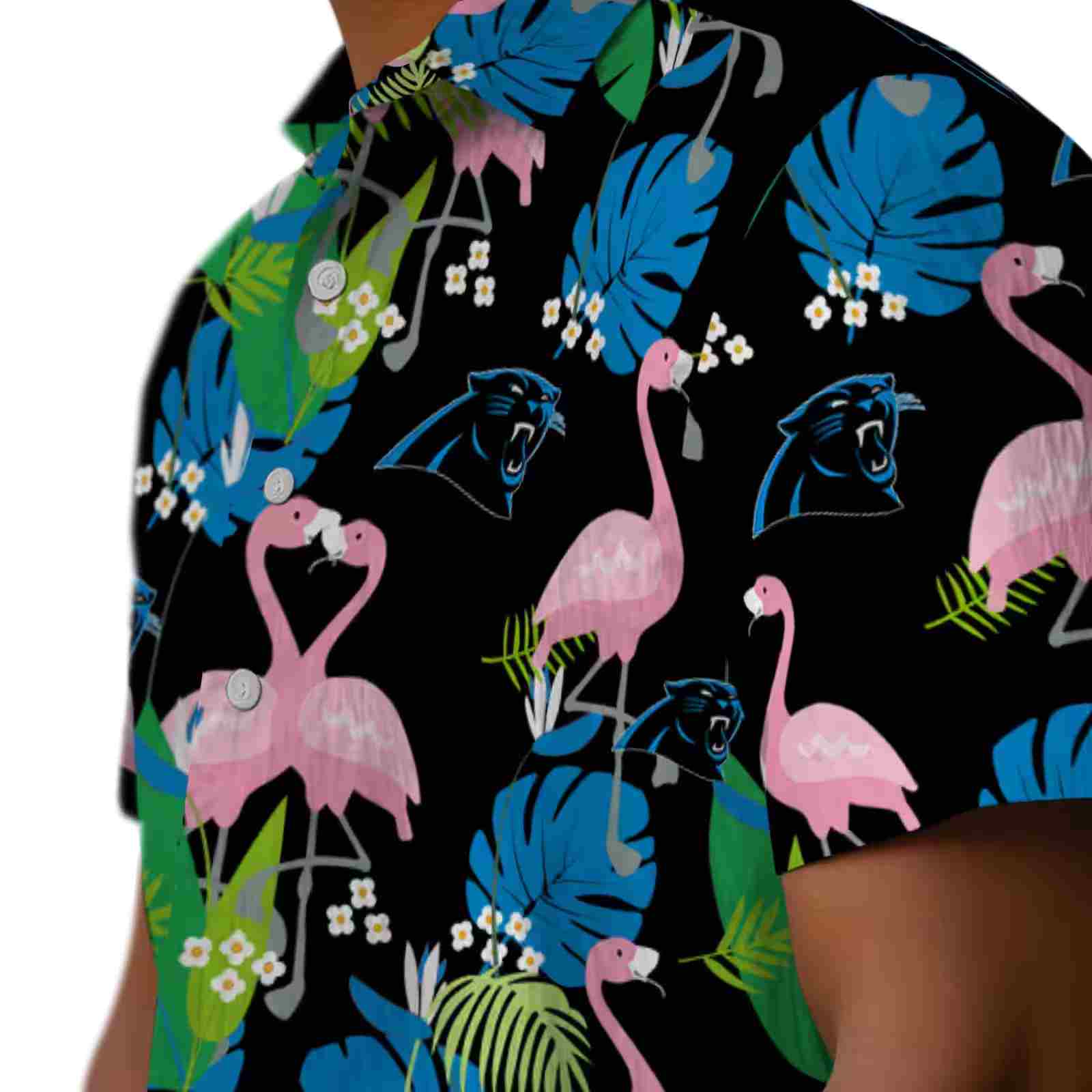 carolina panthers flamingo foliage blue green hawaiian shirt trendy