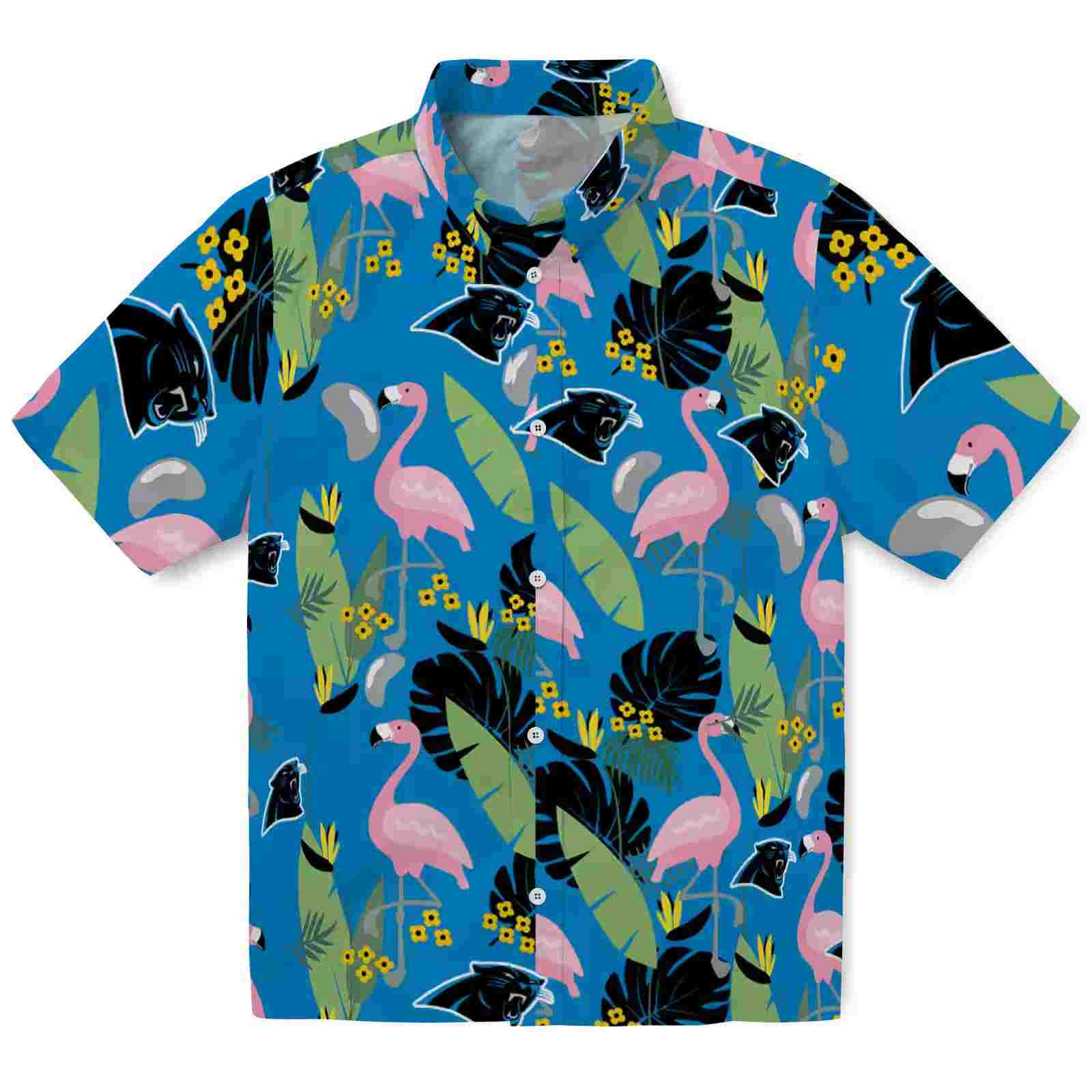 Carolina Panthers Flamingo Leaves Blue Hawaiian Shirt