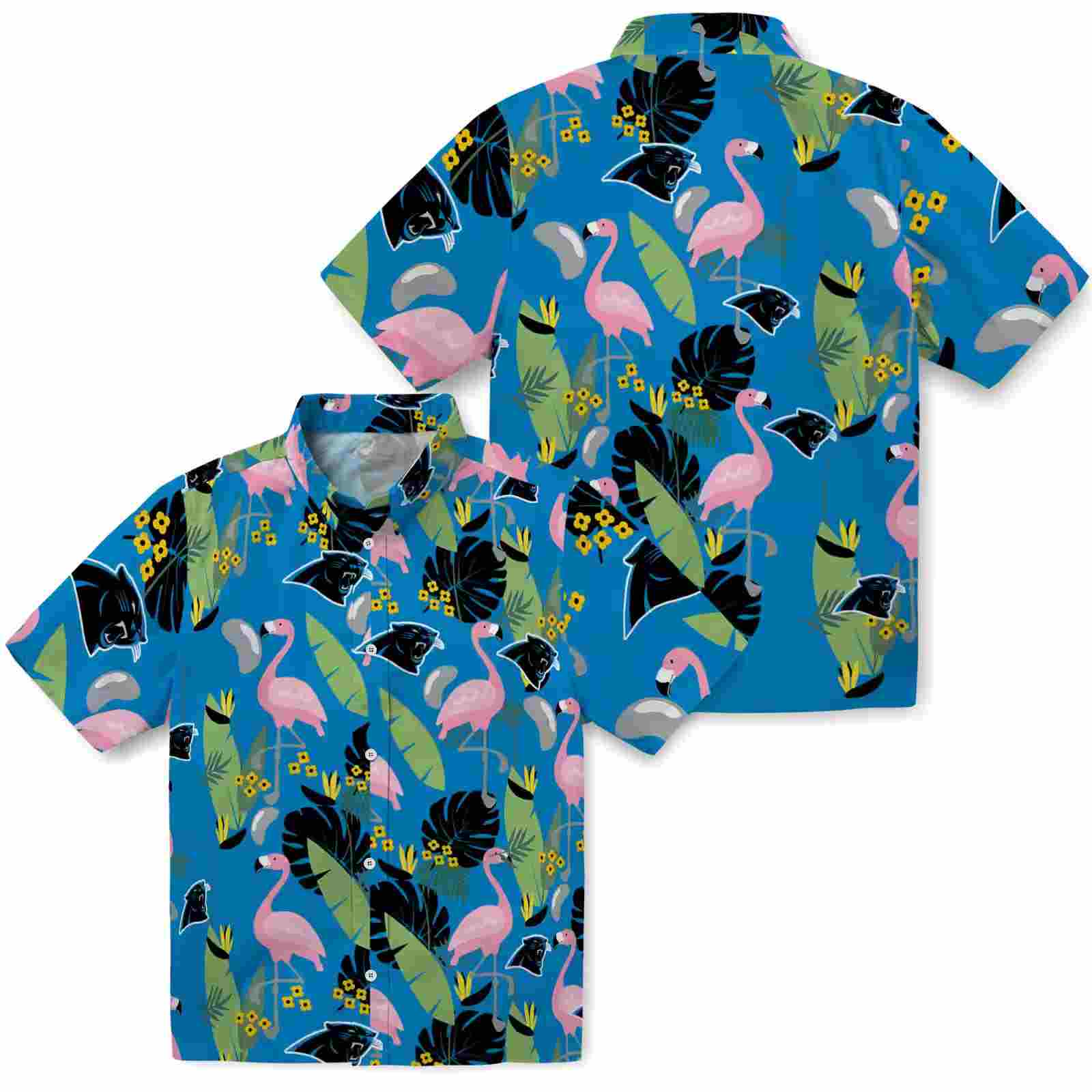 carolina panthers flamingo leaves blue hawaiian shirt high quality