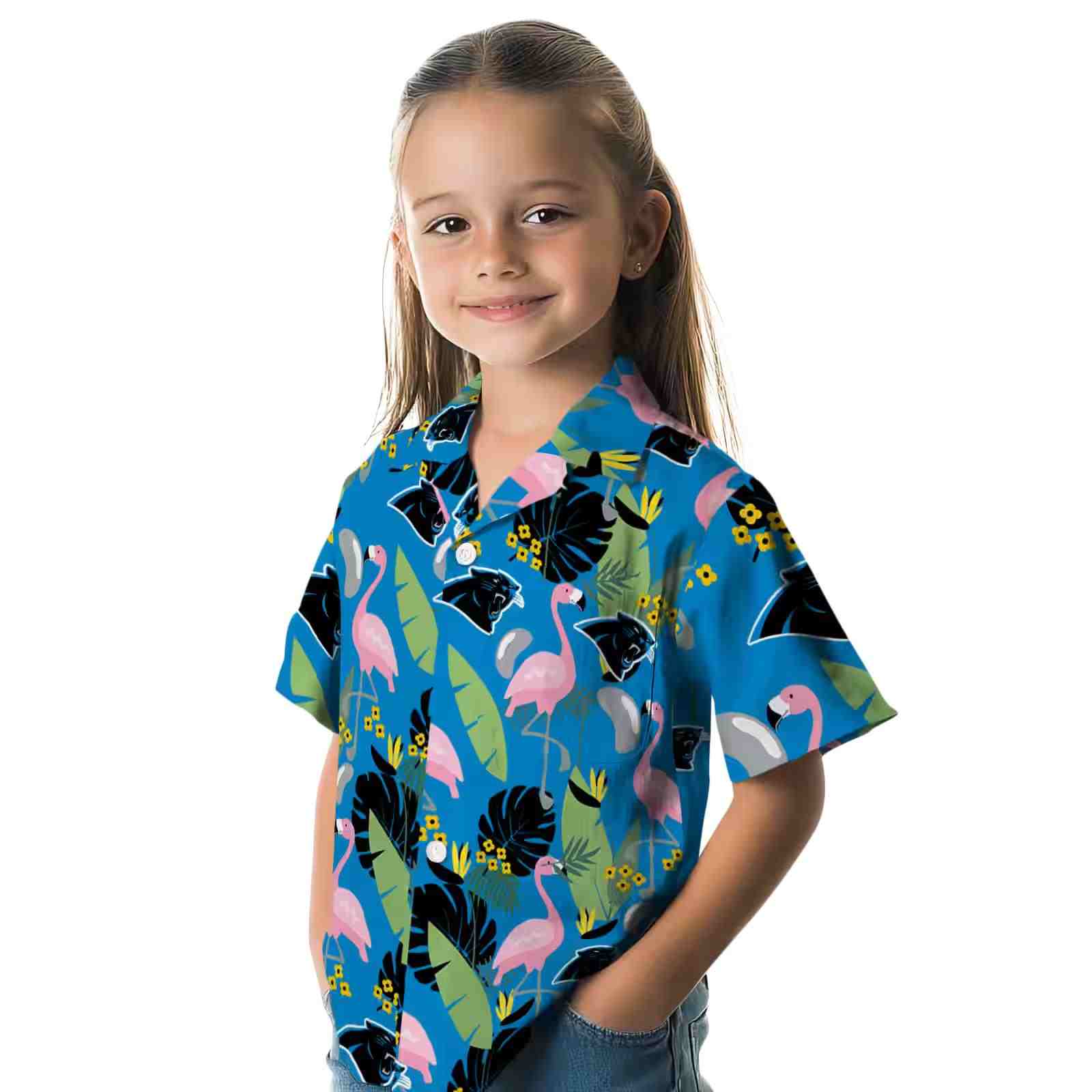 carolina panthers flamingo leaves blue hawaiian shirt premium grade