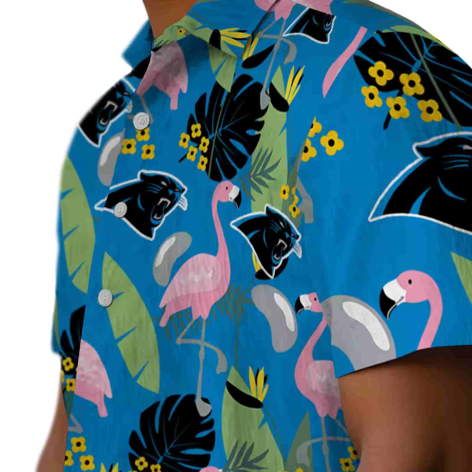 carolina panthers flamingo leaves blue hawaiian shirt trendy