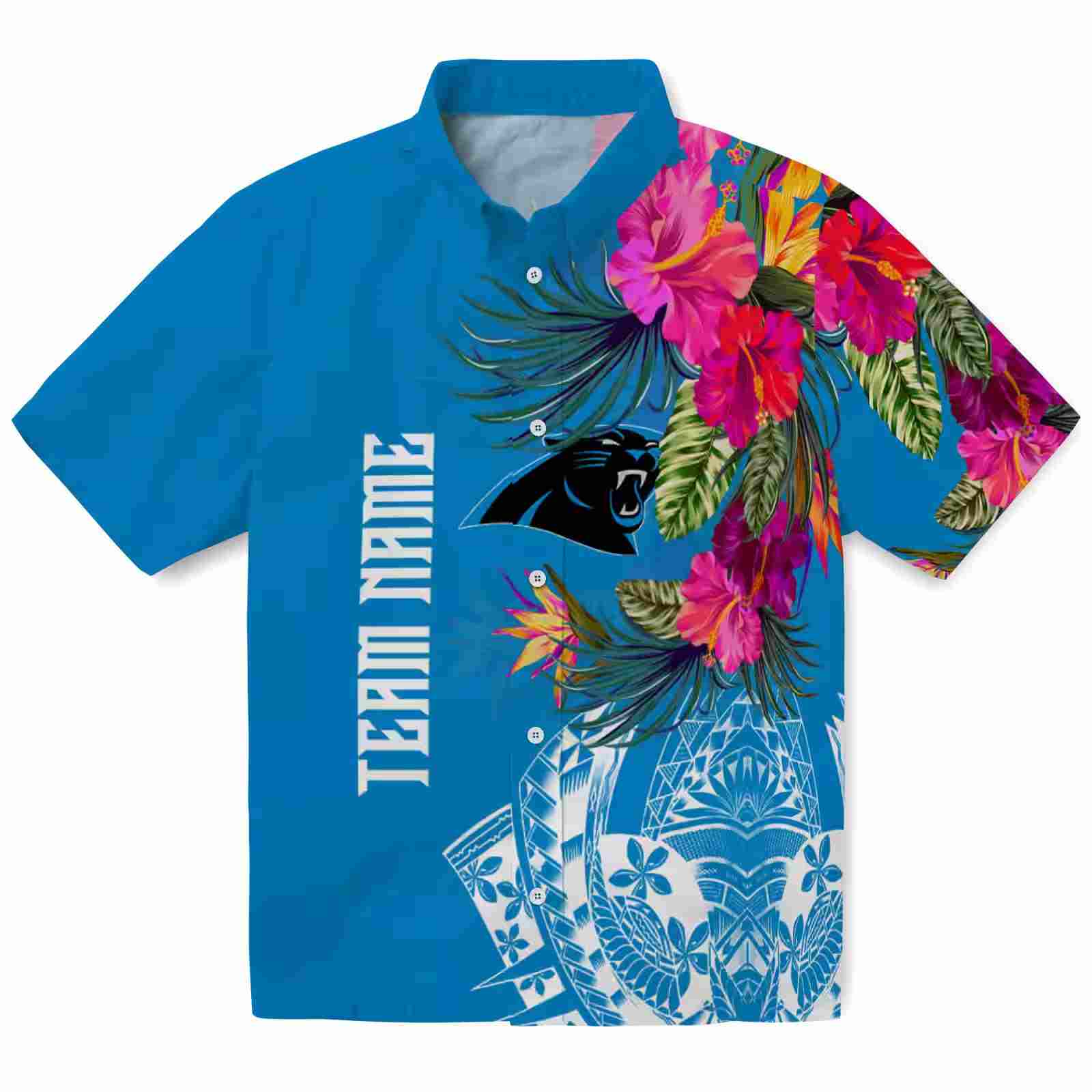 Carolina Panthers Floral Polynesian Blue Hawaiian Shirt