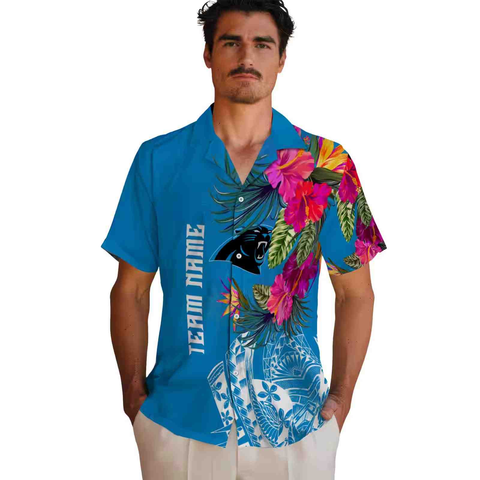 carolina panthers floral polynesian blue hawaiian shirt fashion forward