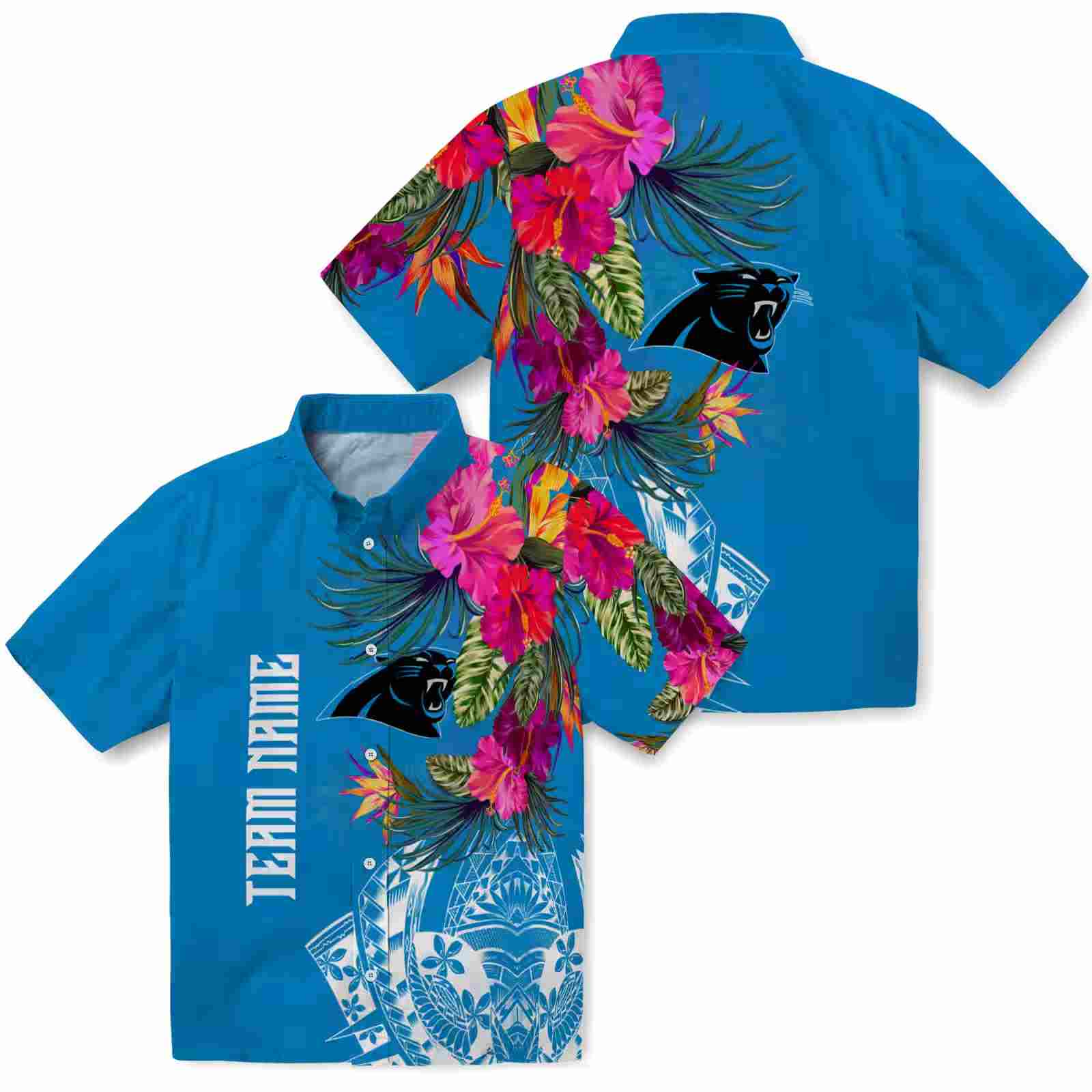 carolina panthers floral polynesian blue hawaiian shirt high quality