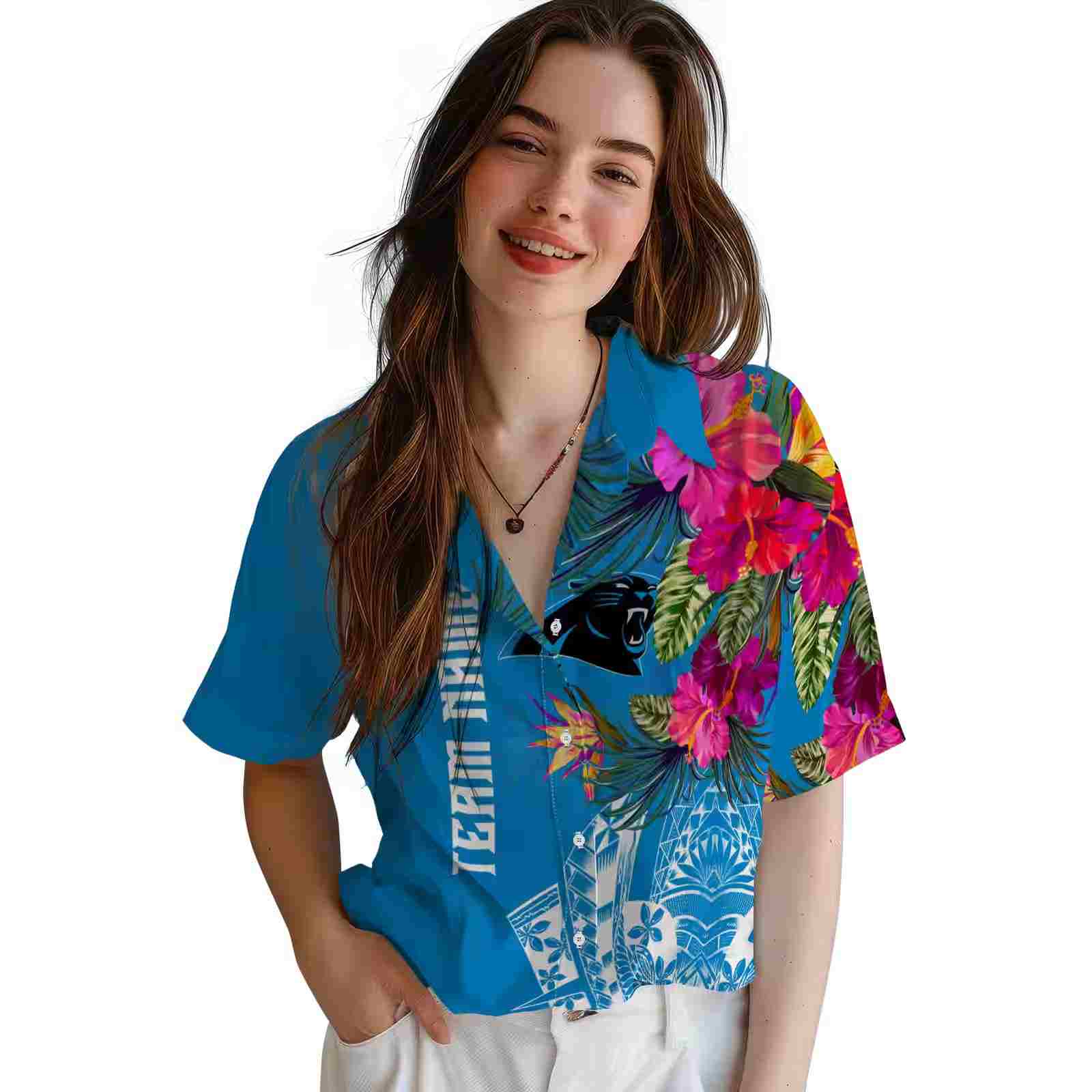 carolina panthers floral polynesian blue hawaiian shirt latest model