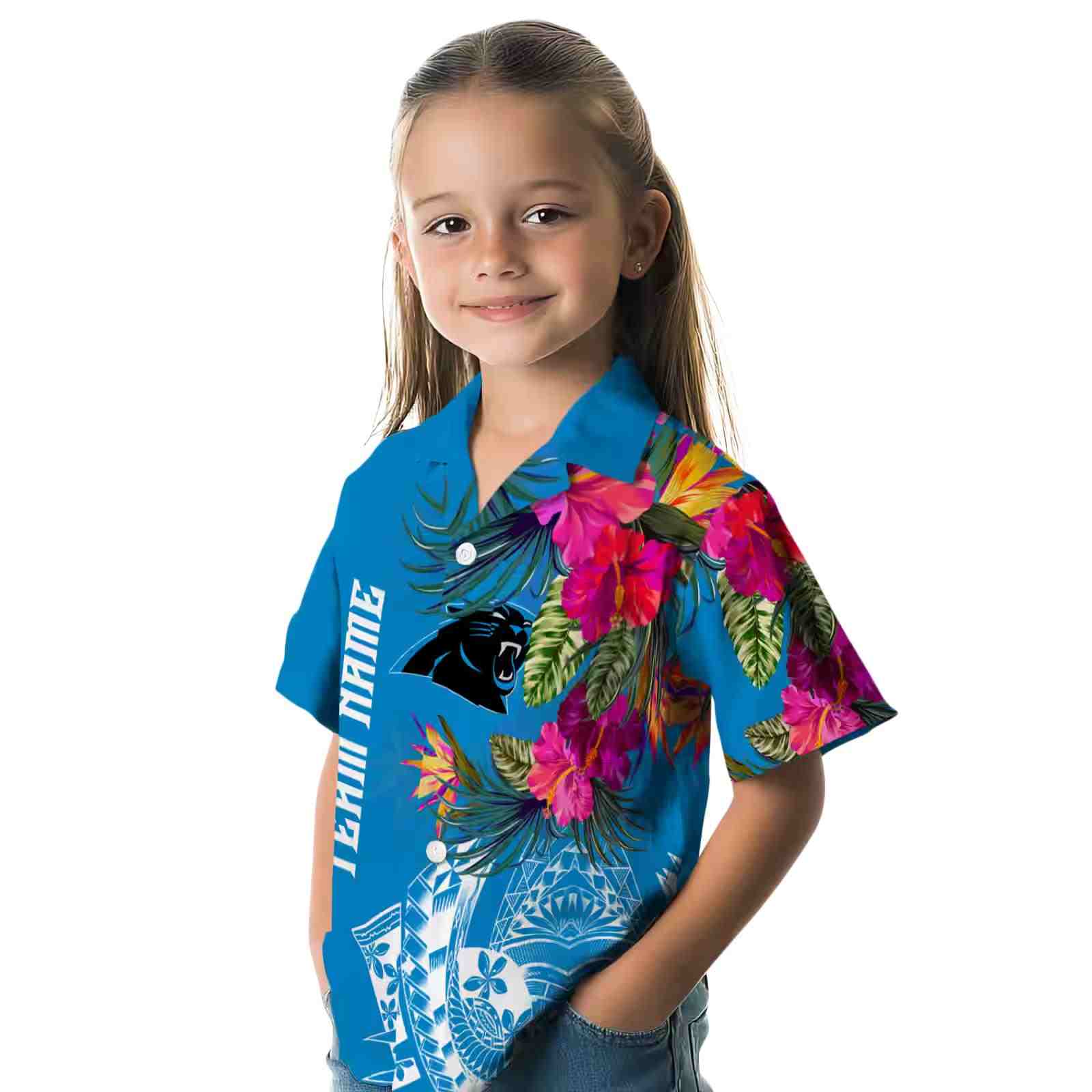 carolina panthers floral polynesian blue hawaiian shirt premium grade