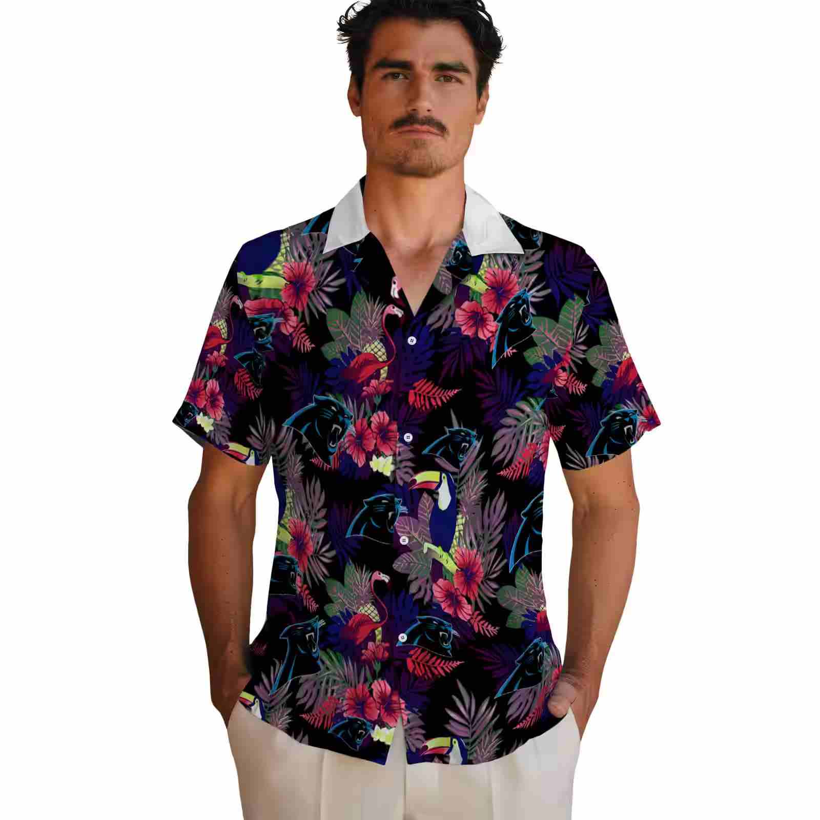 carolina panthers floral toucan blue red hawaiian shirt fashion forward