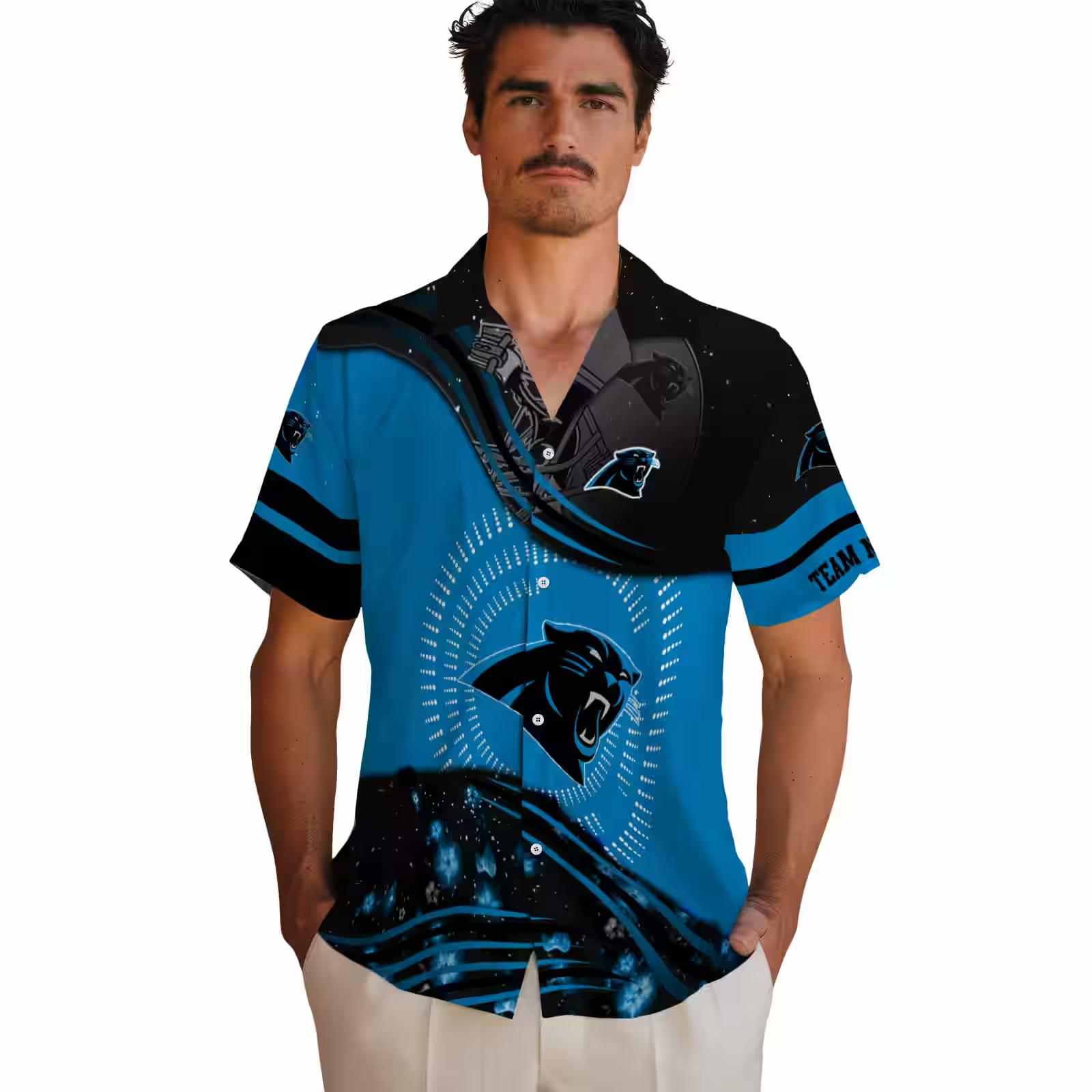 carolina panthers football wave blue black hawaiian shirt fashion forward