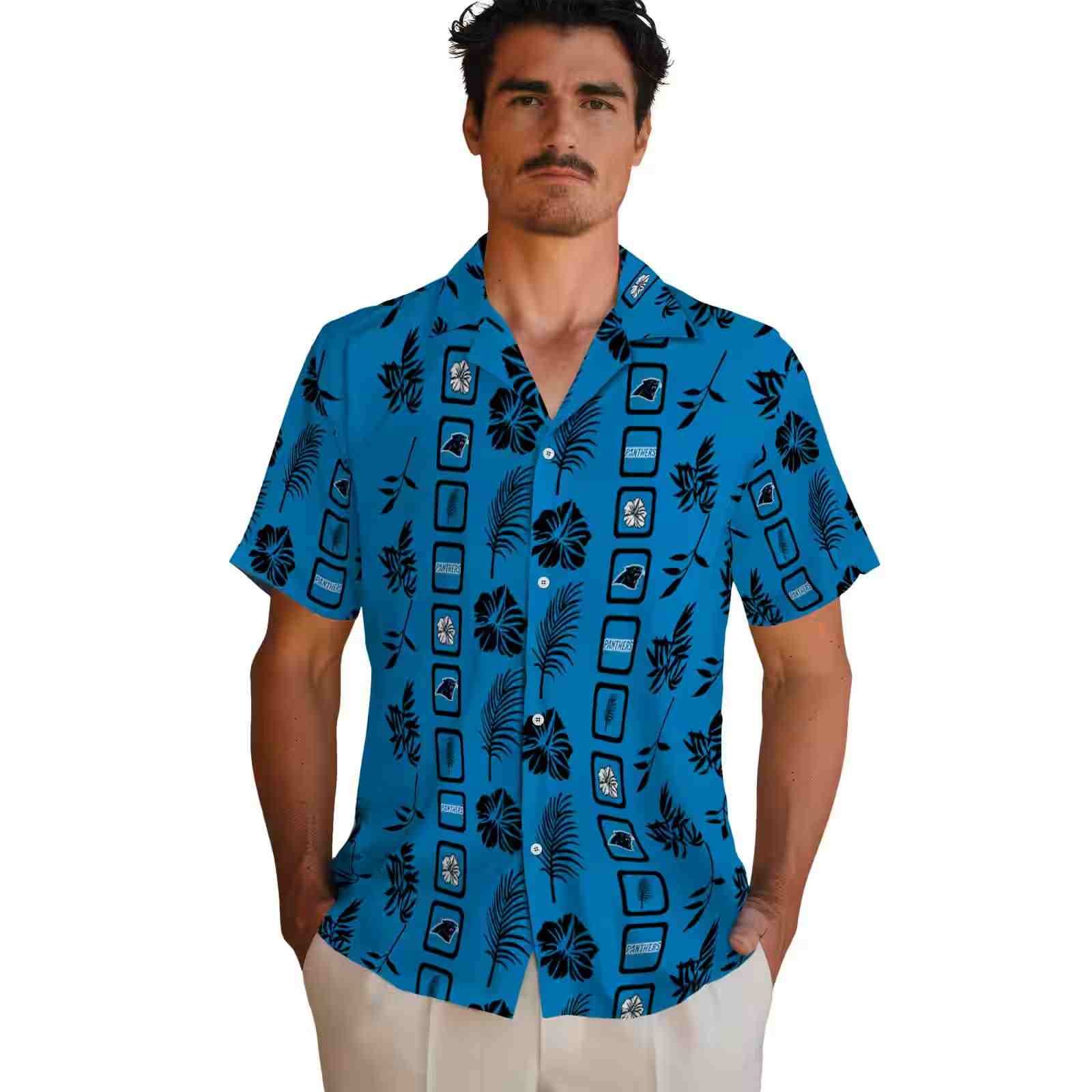 carolina panthers framed floral blue hawaiian shirt fashion forward