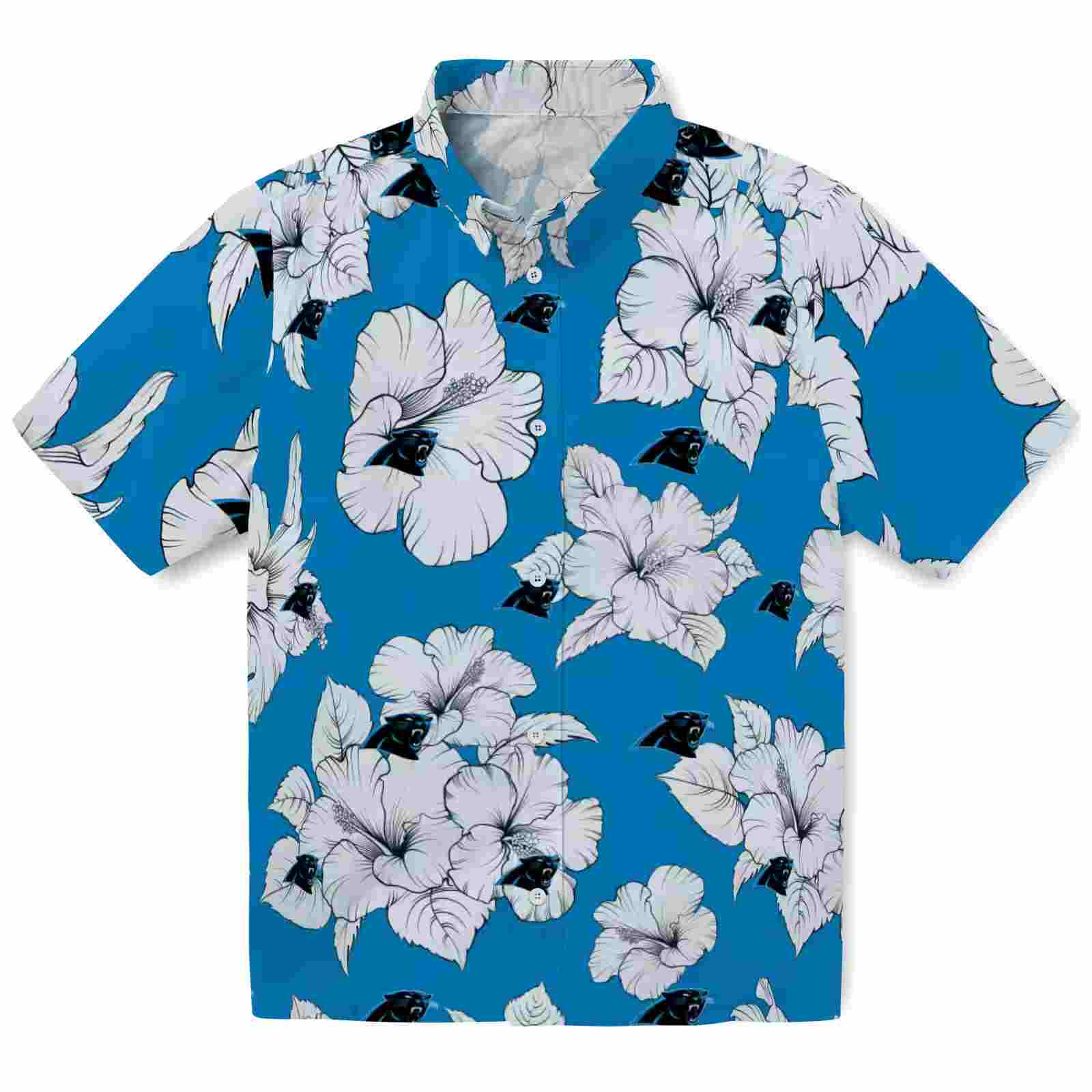 Carolina Panthers Hibiscus Blooms Blue White Hawaiian Shirt