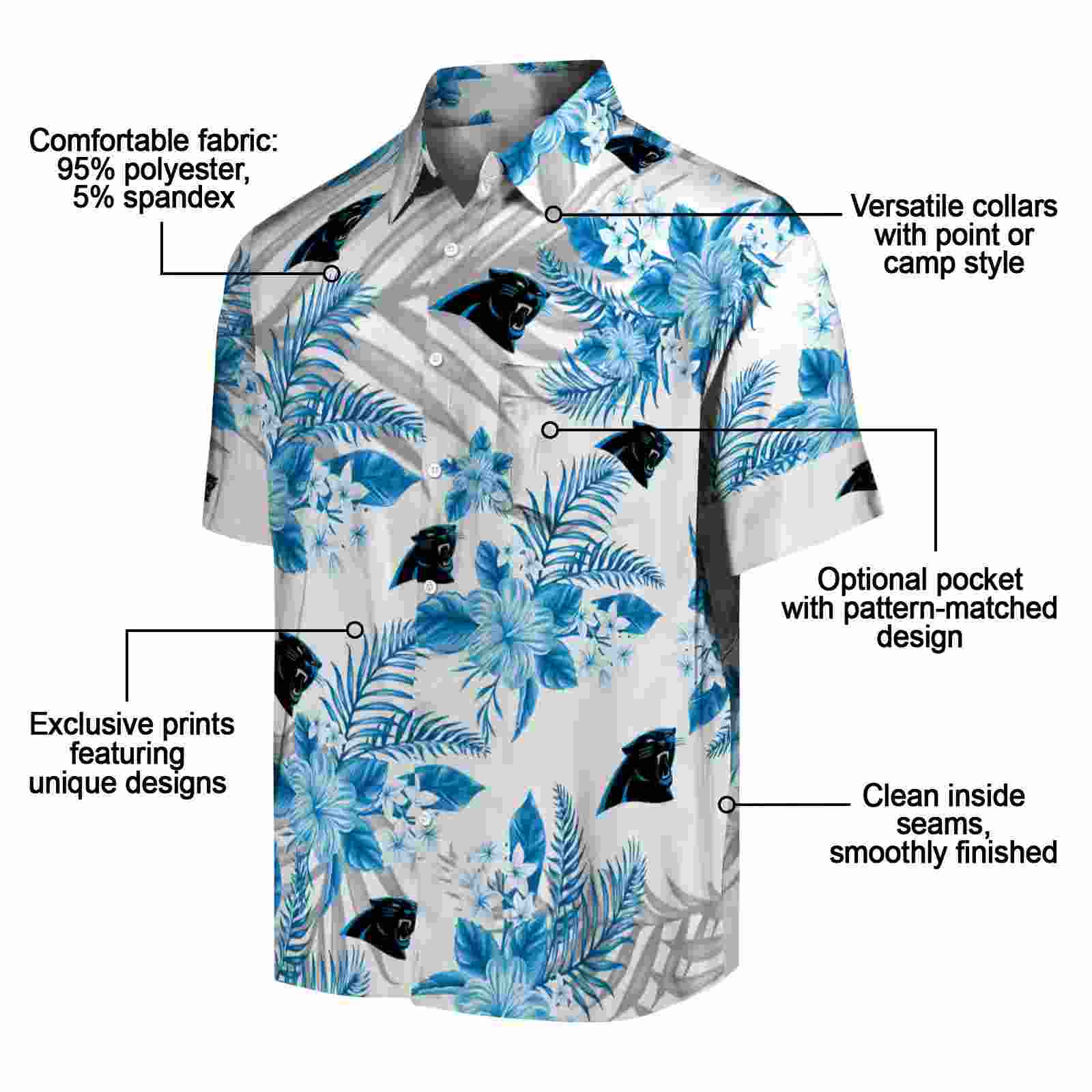 carolina panthers hibiscus palm leaves blue white hawaiian shirt new arrival