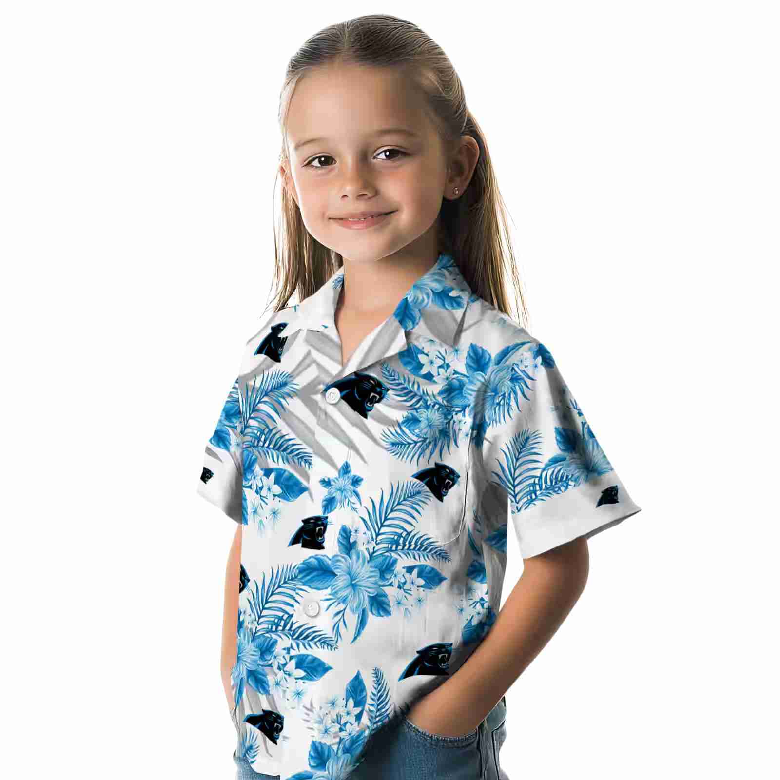 carolina panthers hibiscus palm leaves blue white hawaiian shirt premium grade