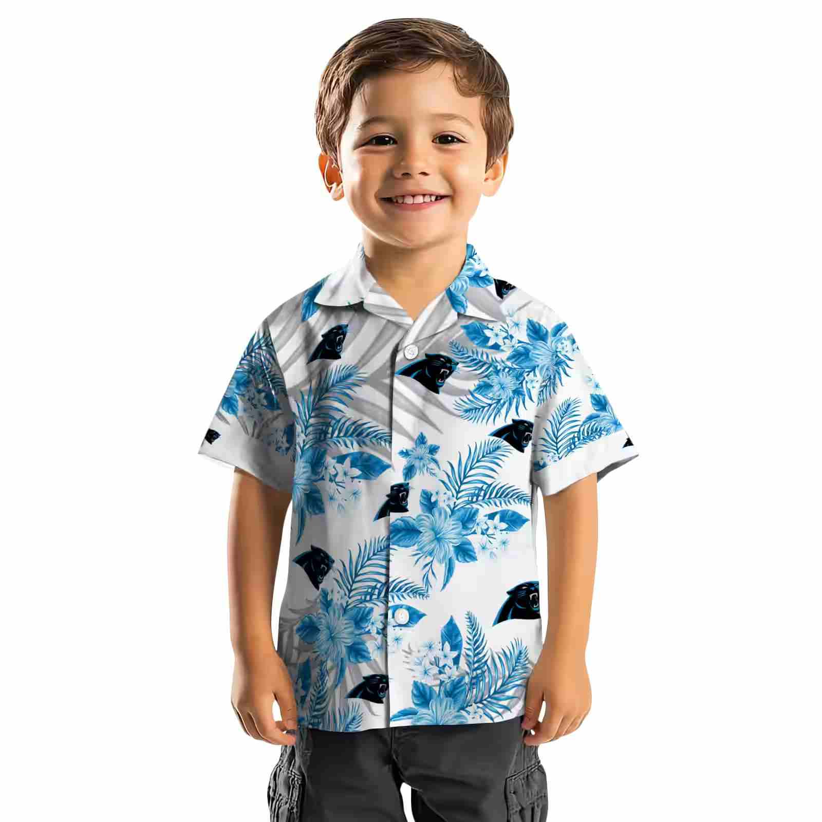 carolina panthers hibiscus palm leaves blue white hawaiian shirt top rated