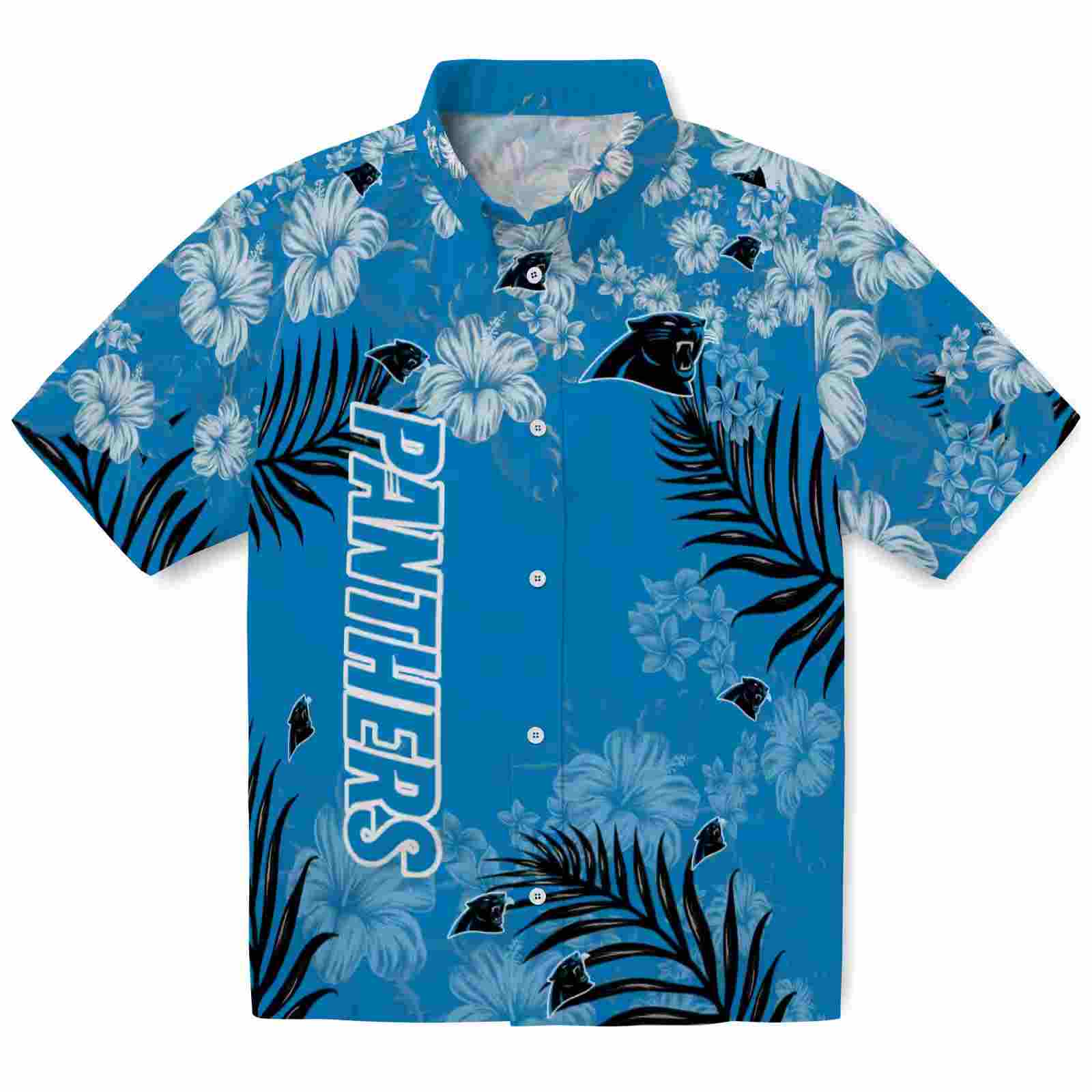 Carolina Panthers Hibiscus Print Blue Hawaiian Shirt