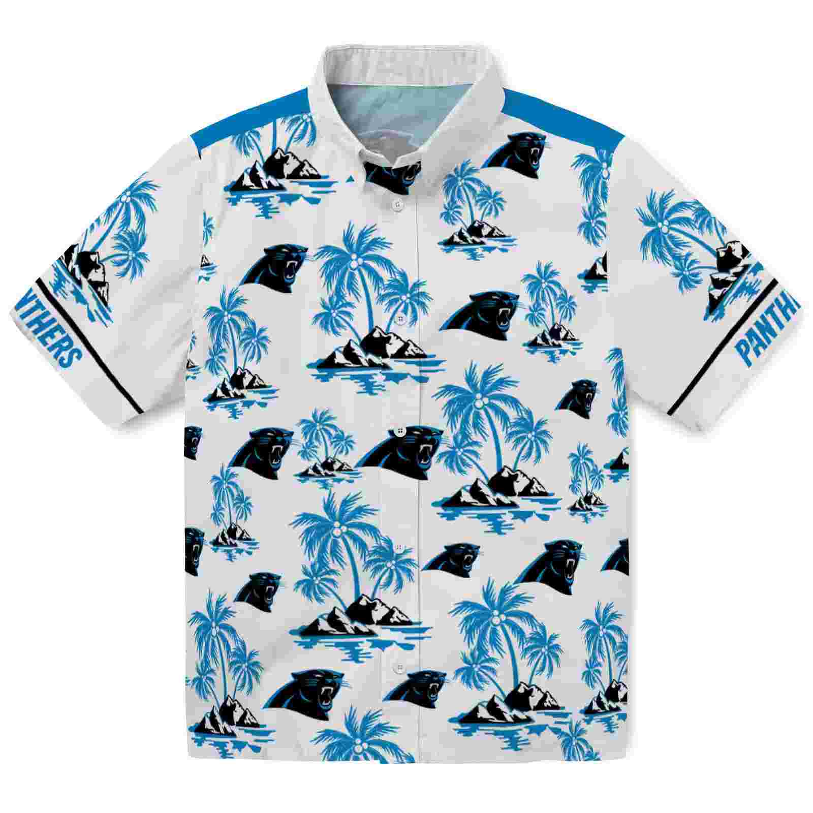 Carolina Panthers Palm Island Print Blue White Hawaiian Shirt