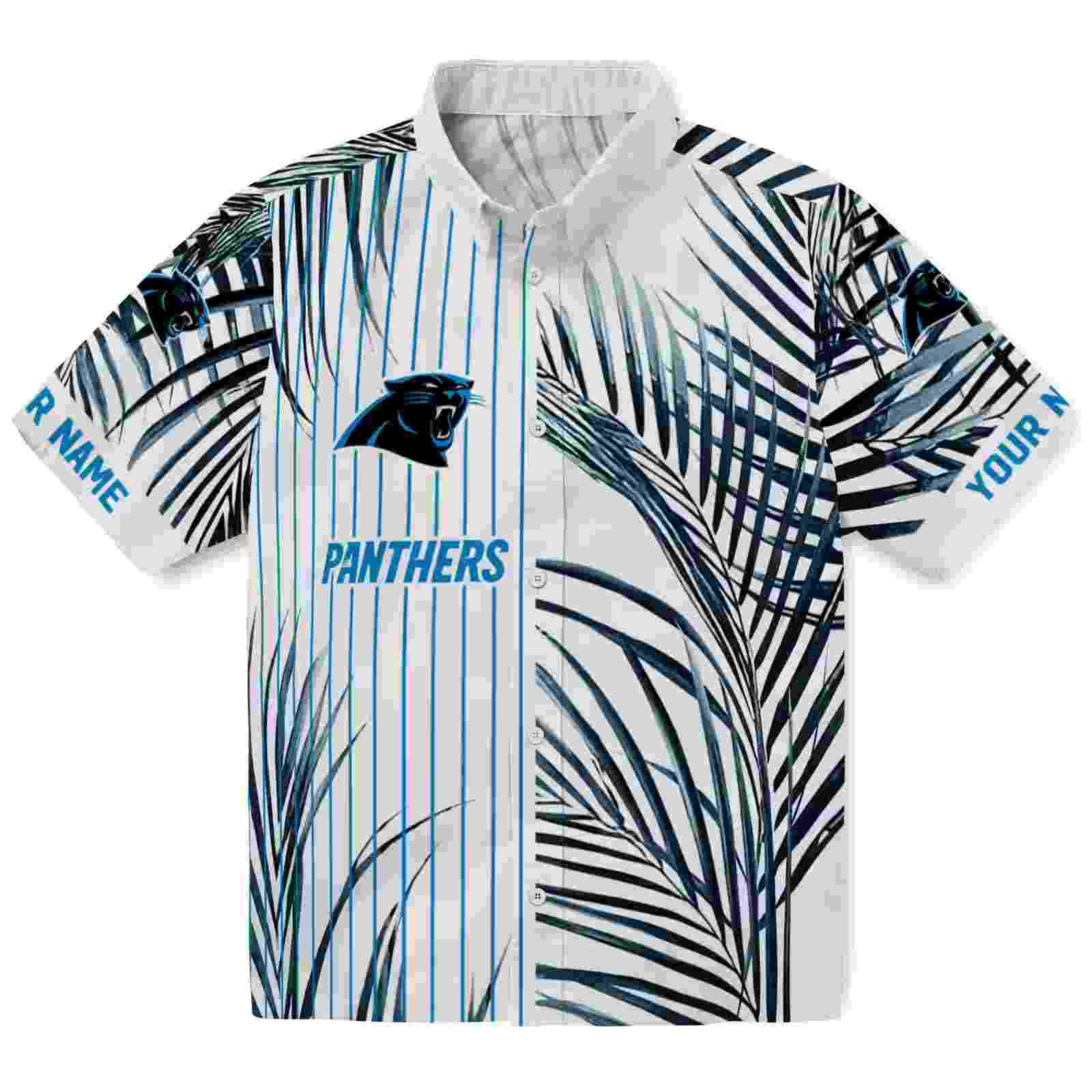 Carolina Panthers Palm Stripes Blue Black White Hawaiian Shirt