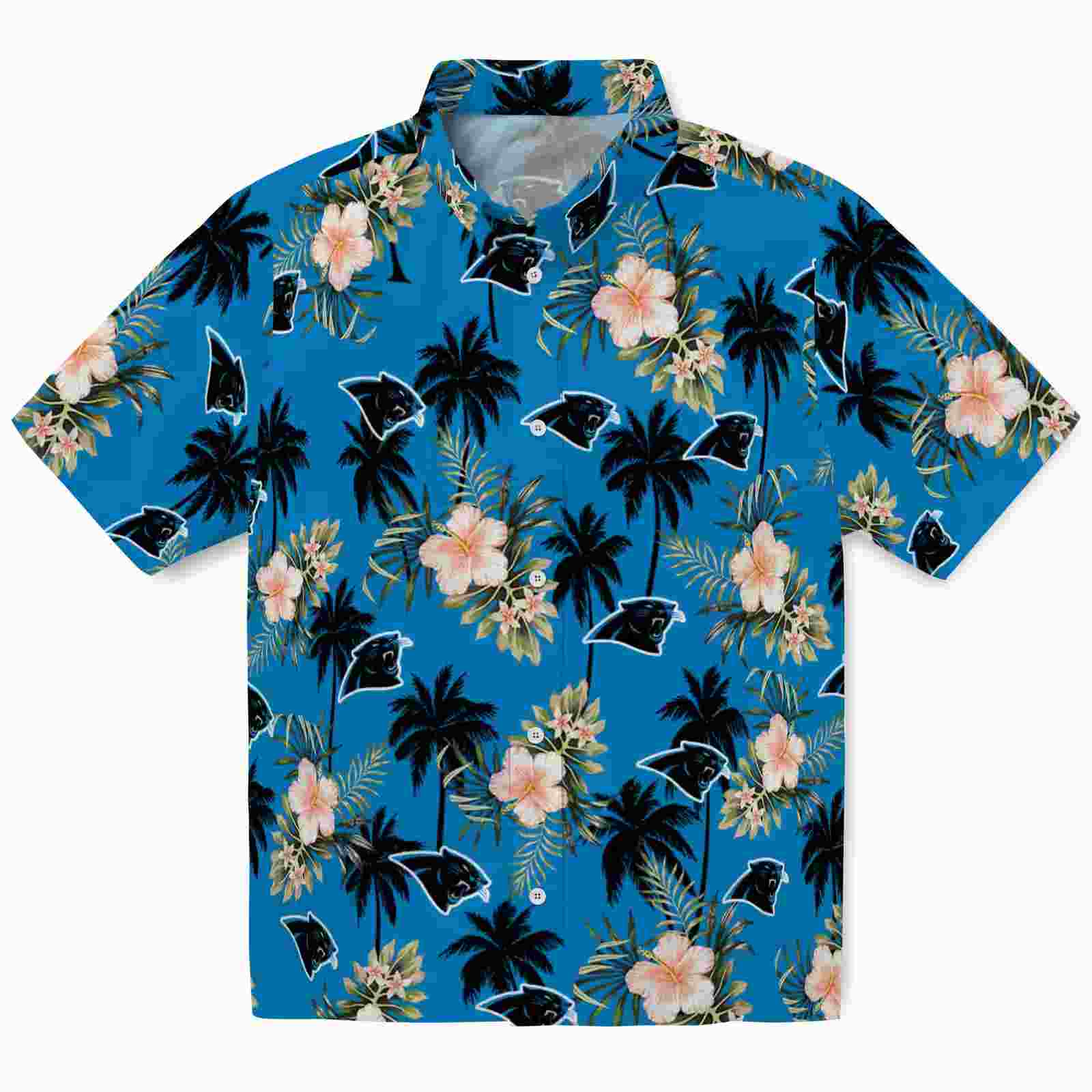 Carolina Panthers Palm Tree Flower Blue Hawaiian Shirt