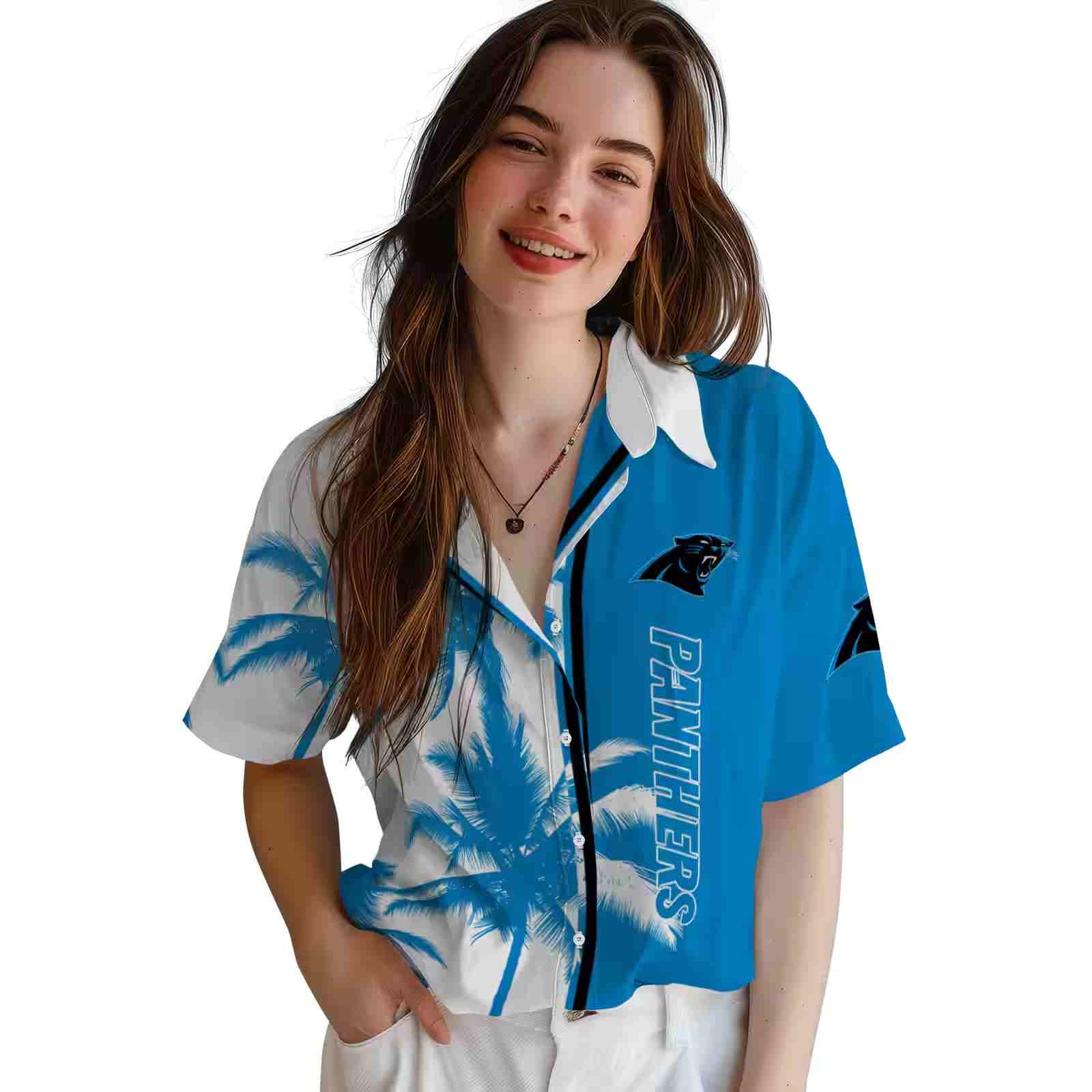 carolina panthers palm trees blue white hawaiian shirt latest model