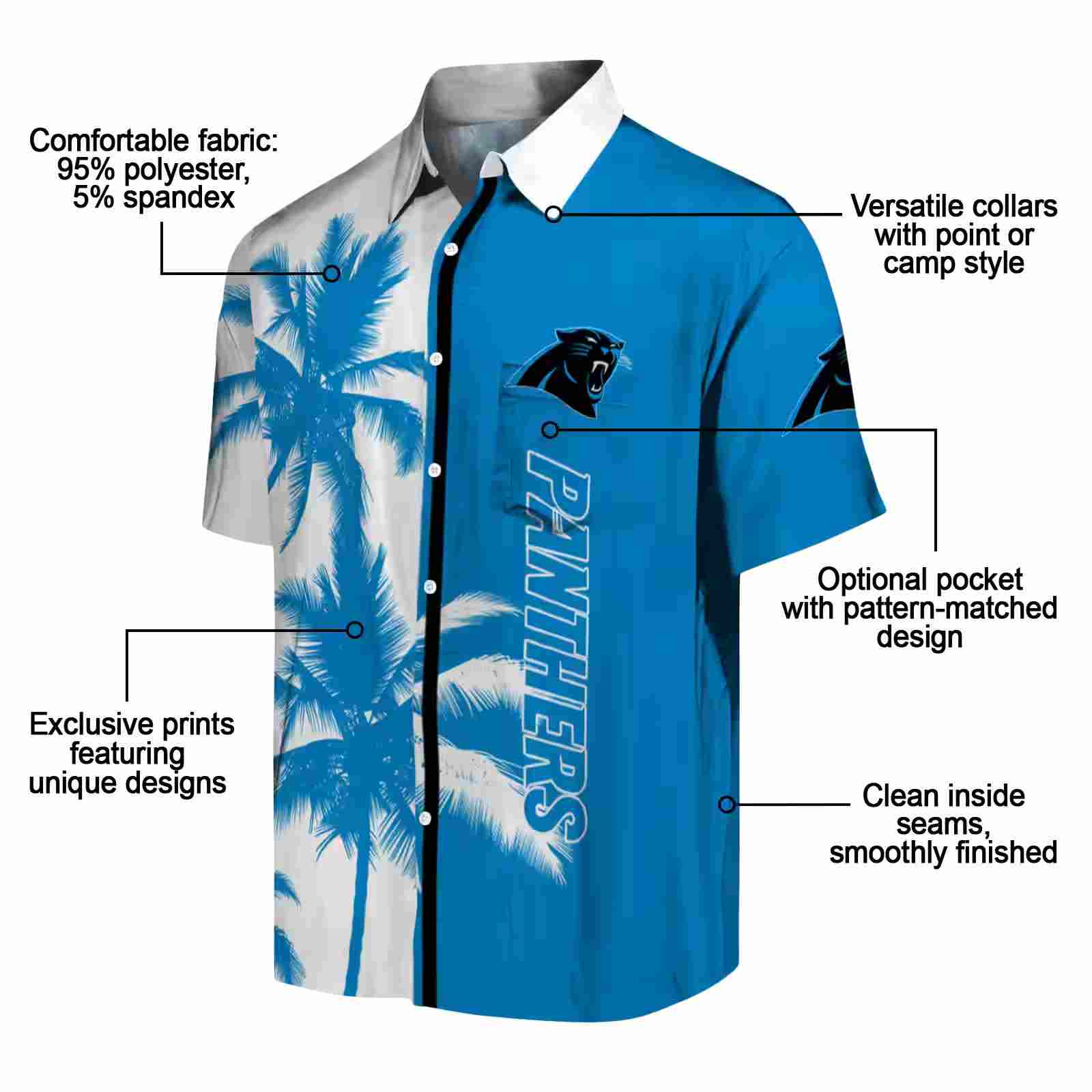 carolina panthers palm trees blue white hawaiian shirt new arrival