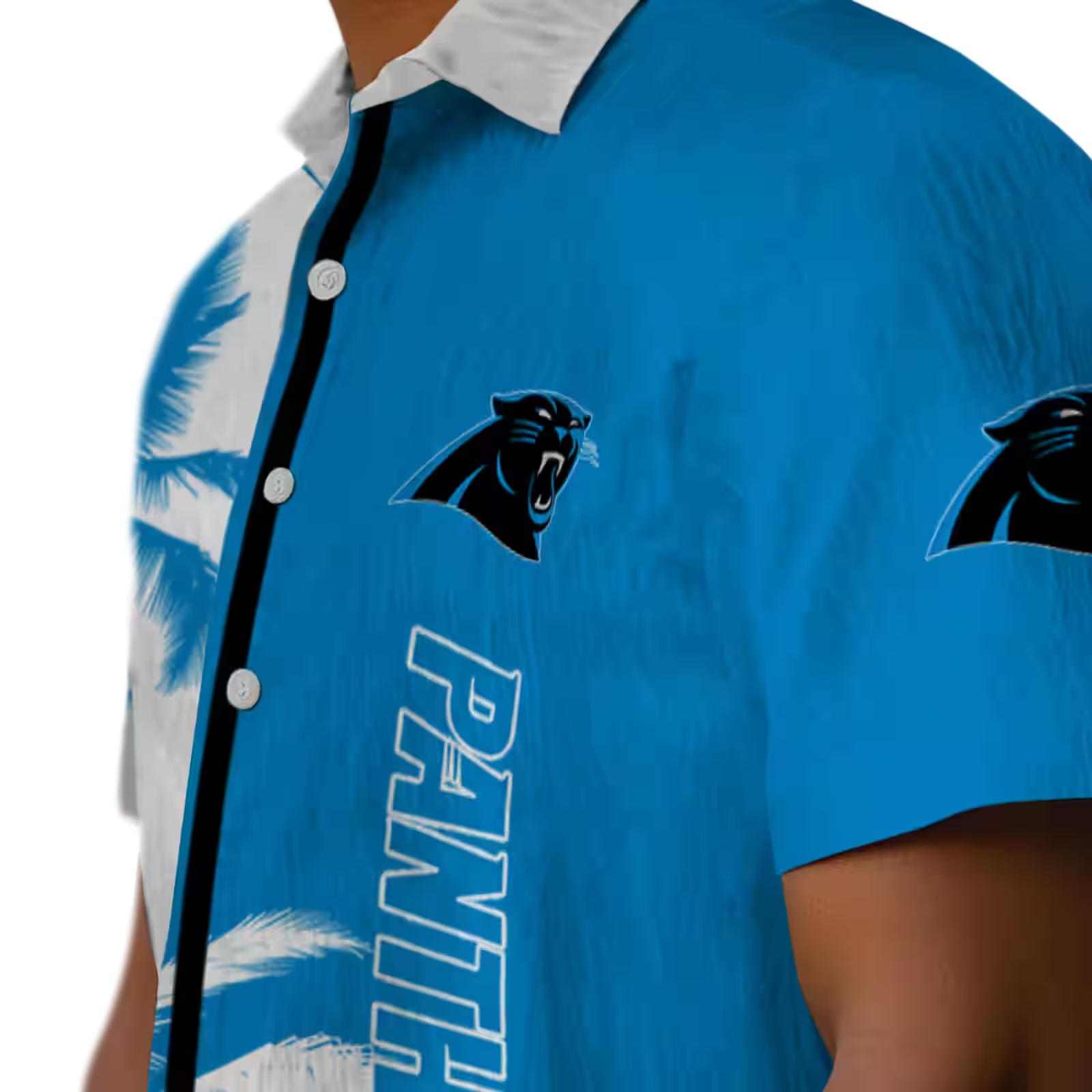 carolina panthers palm trees blue white hawaiian shirt trendy