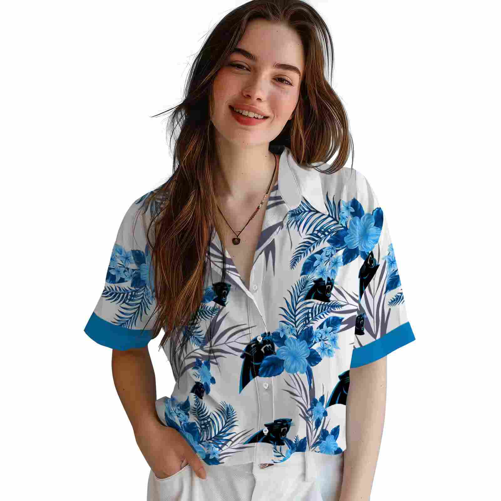 carolina panthers patriotic hibiscus design blue white hawaiian shirt latest model