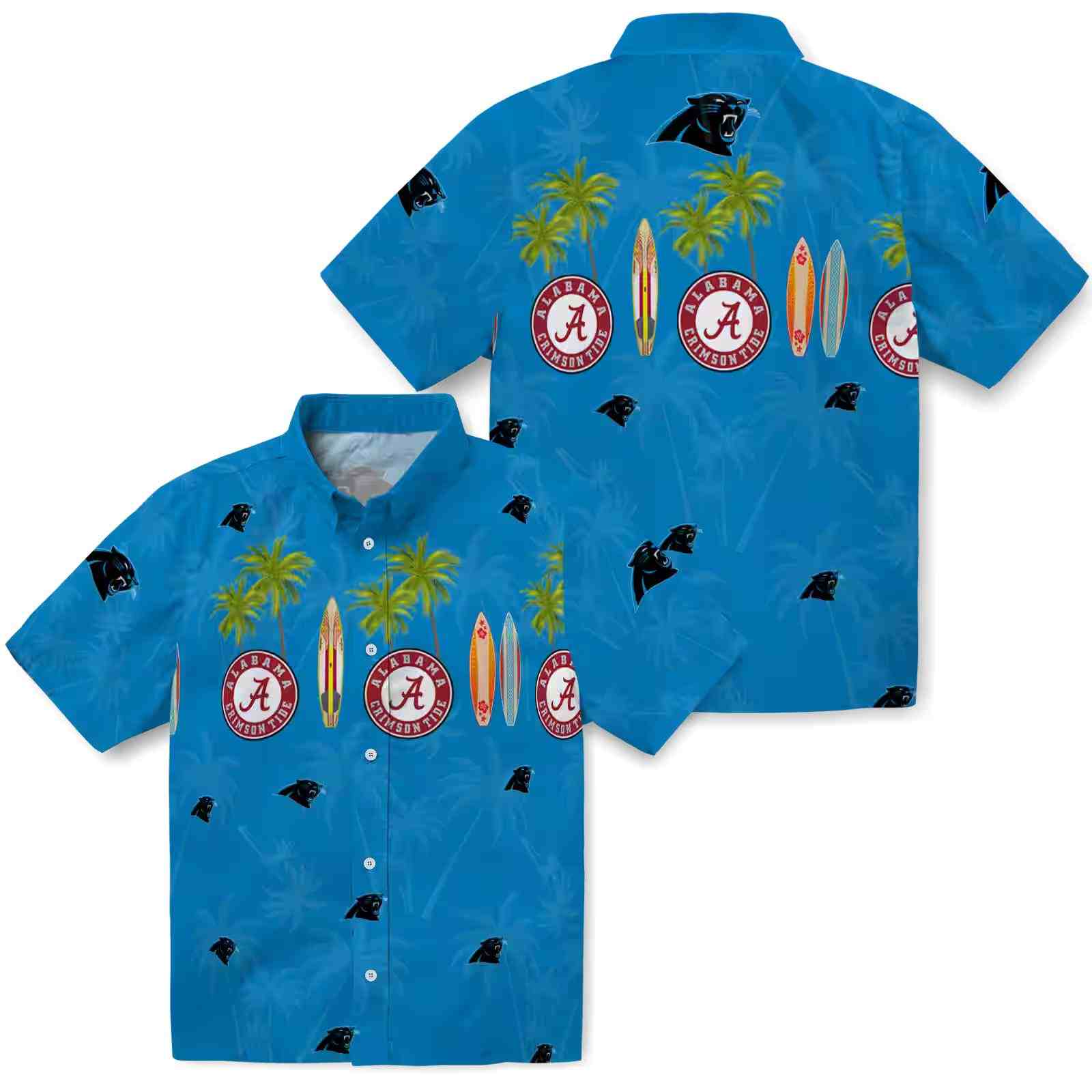 carolina panthers surfboard palm blue hawaiian shirt high quality