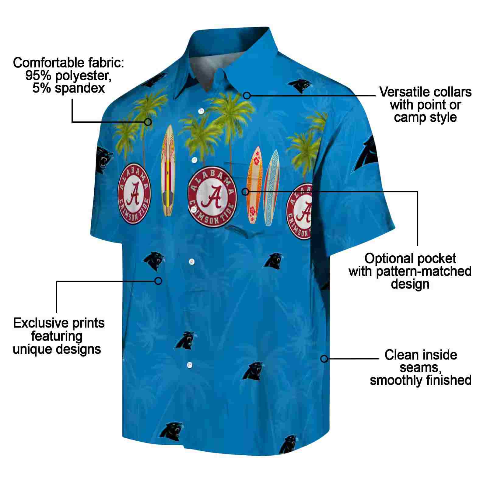 carolina panthers surfboard palm blue hawaiian shirt new arrival