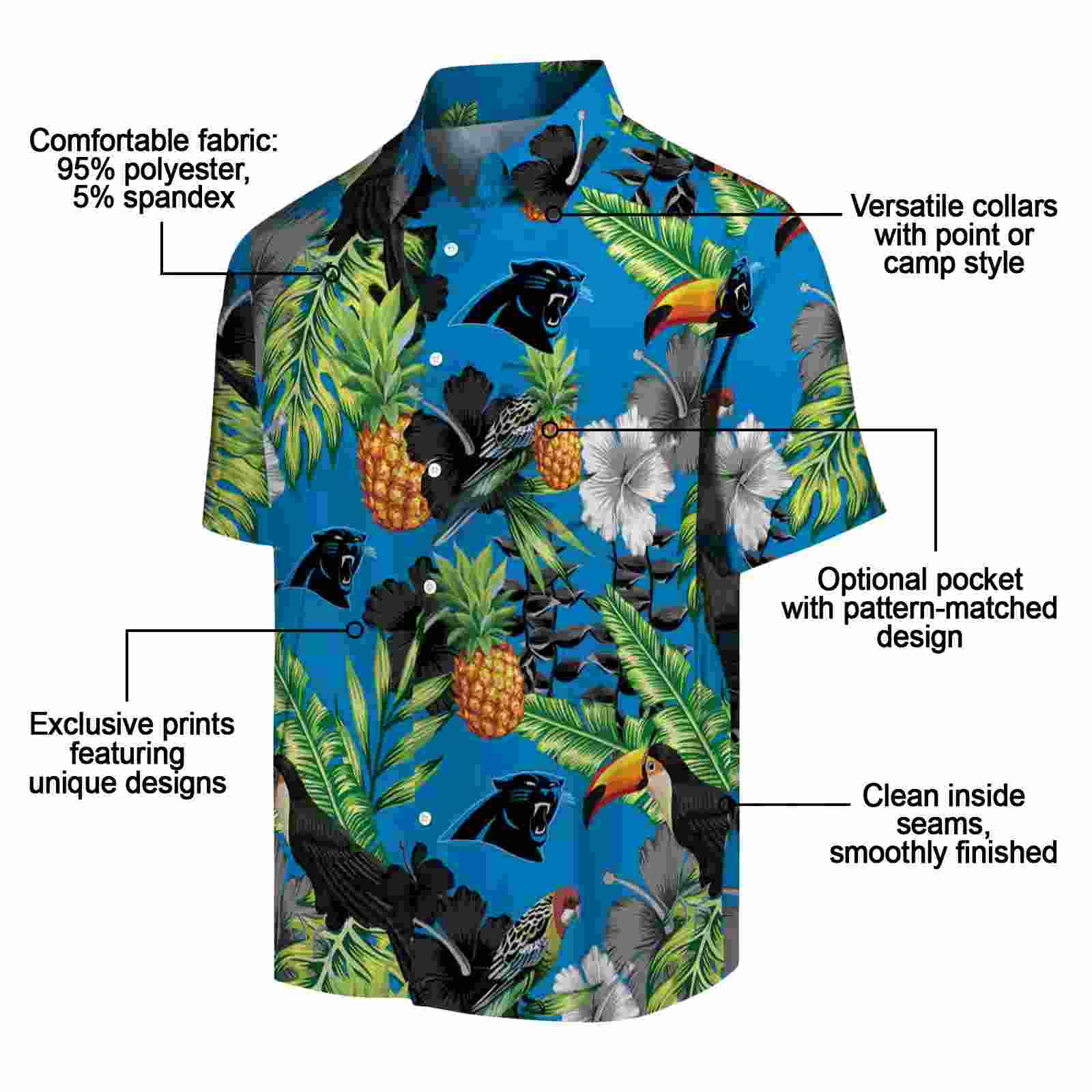 carolina panthers toucan hibiscus pineapple blue green hawaiian shirt new arrival