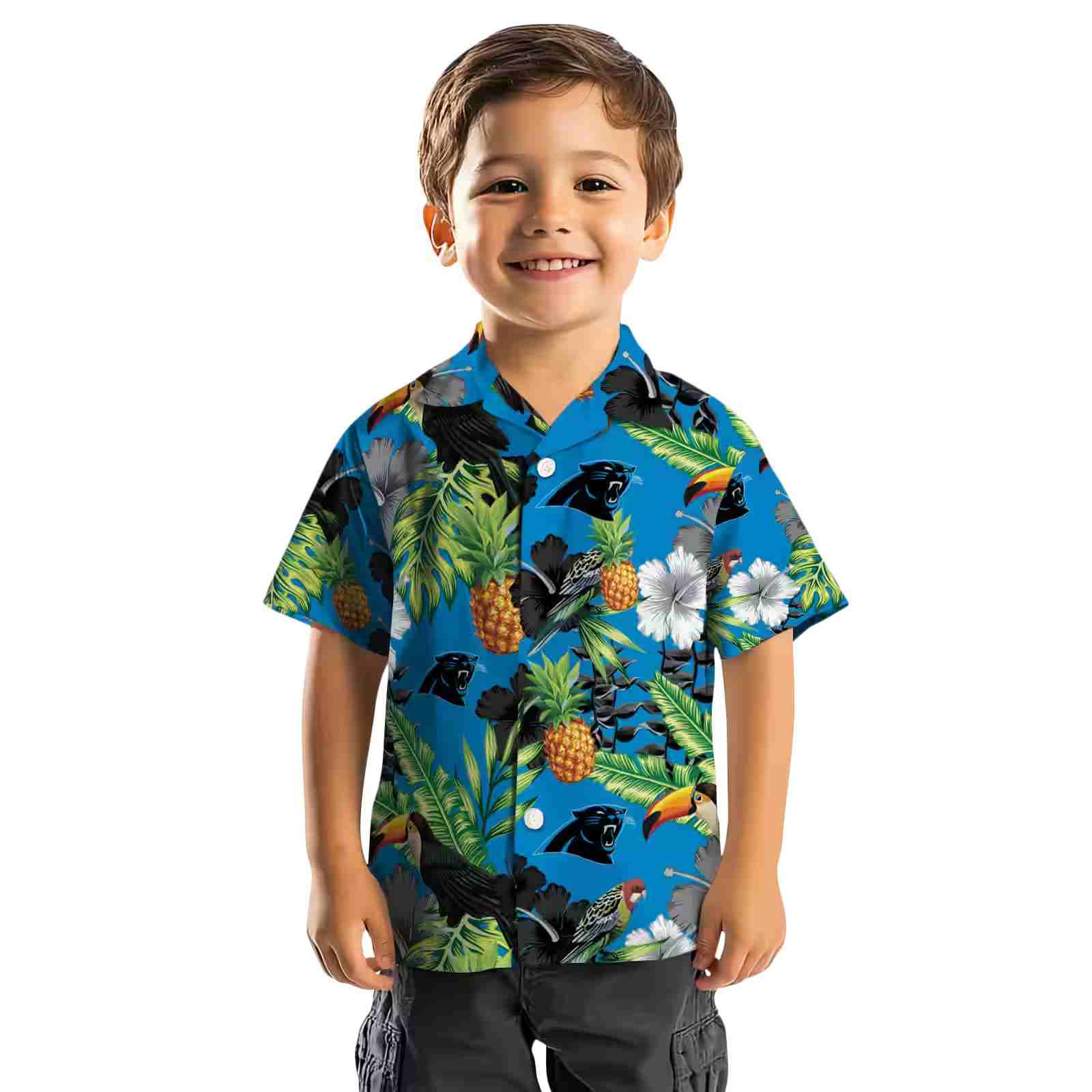 carolina panthers toucan hibiscus pineapple blue green hawaiian shirt top rated