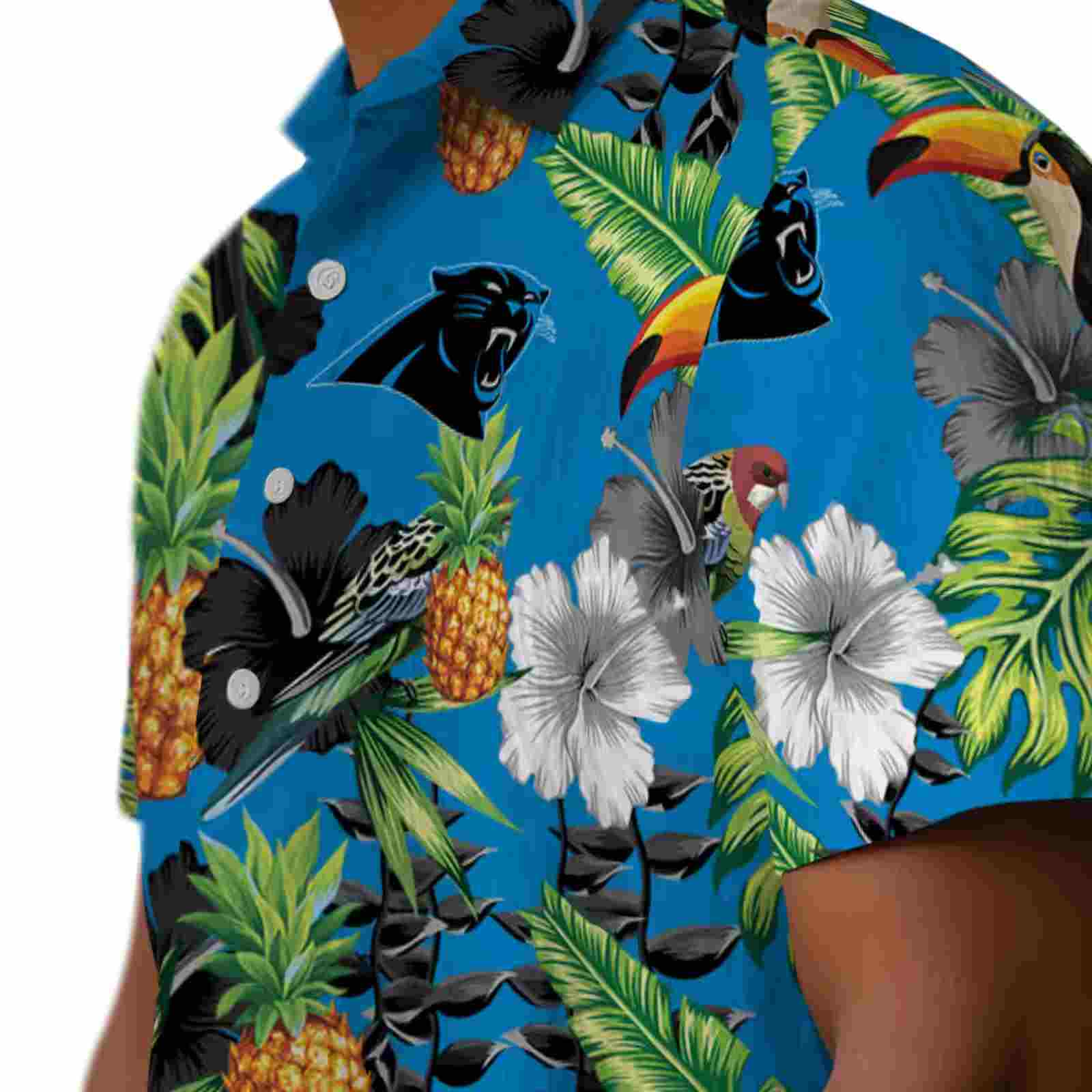 carolina panthers toucan hibiscus pineapple blue green hawaiian shirt trendy