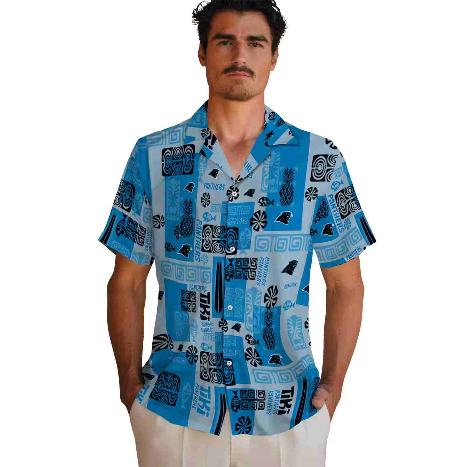 carolina panthers tribal symbols blue hawaiian shirt fashion forward