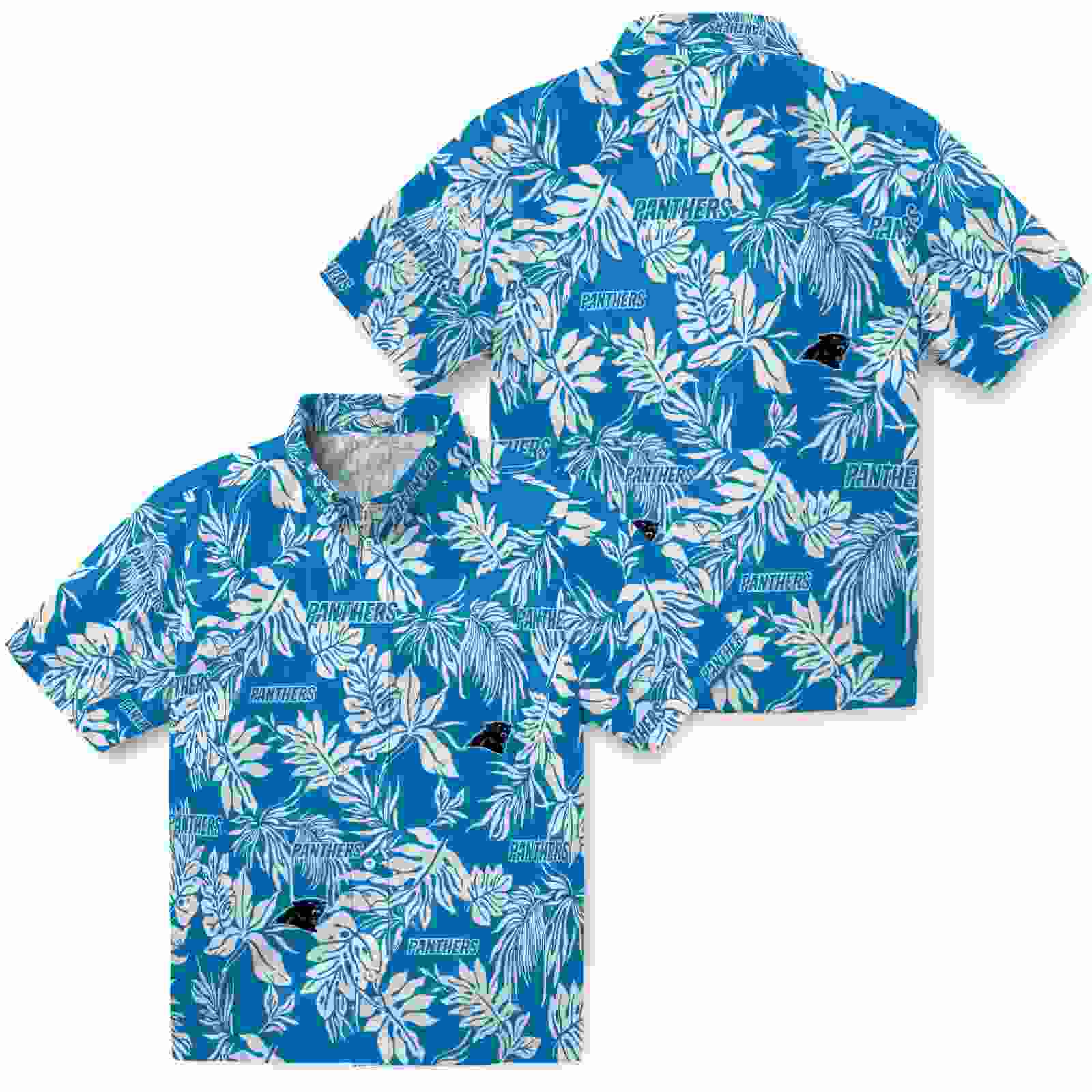 carolina panthers tropical leaf blue white hawaiian shirt high quality