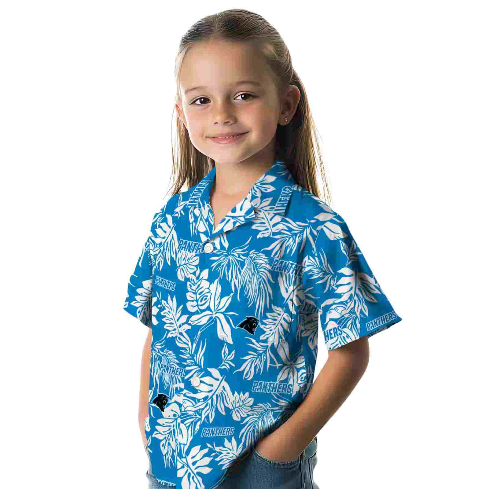 carolina panthers tropical leaf blue white hawaiian shirt premium grade