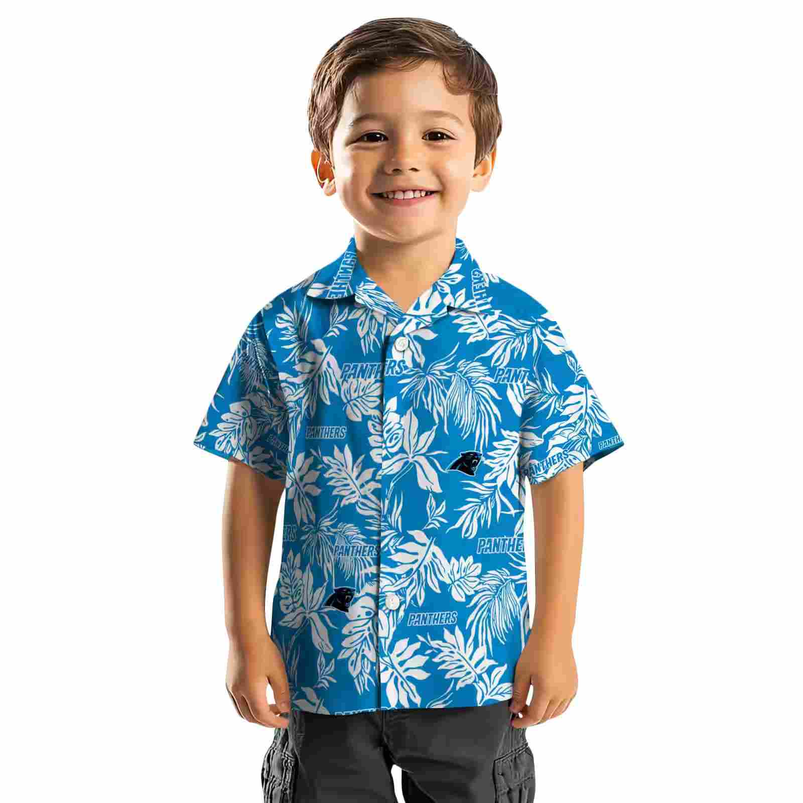 carolina panthers tropical leaf blue white hawaiian shirt top rated
