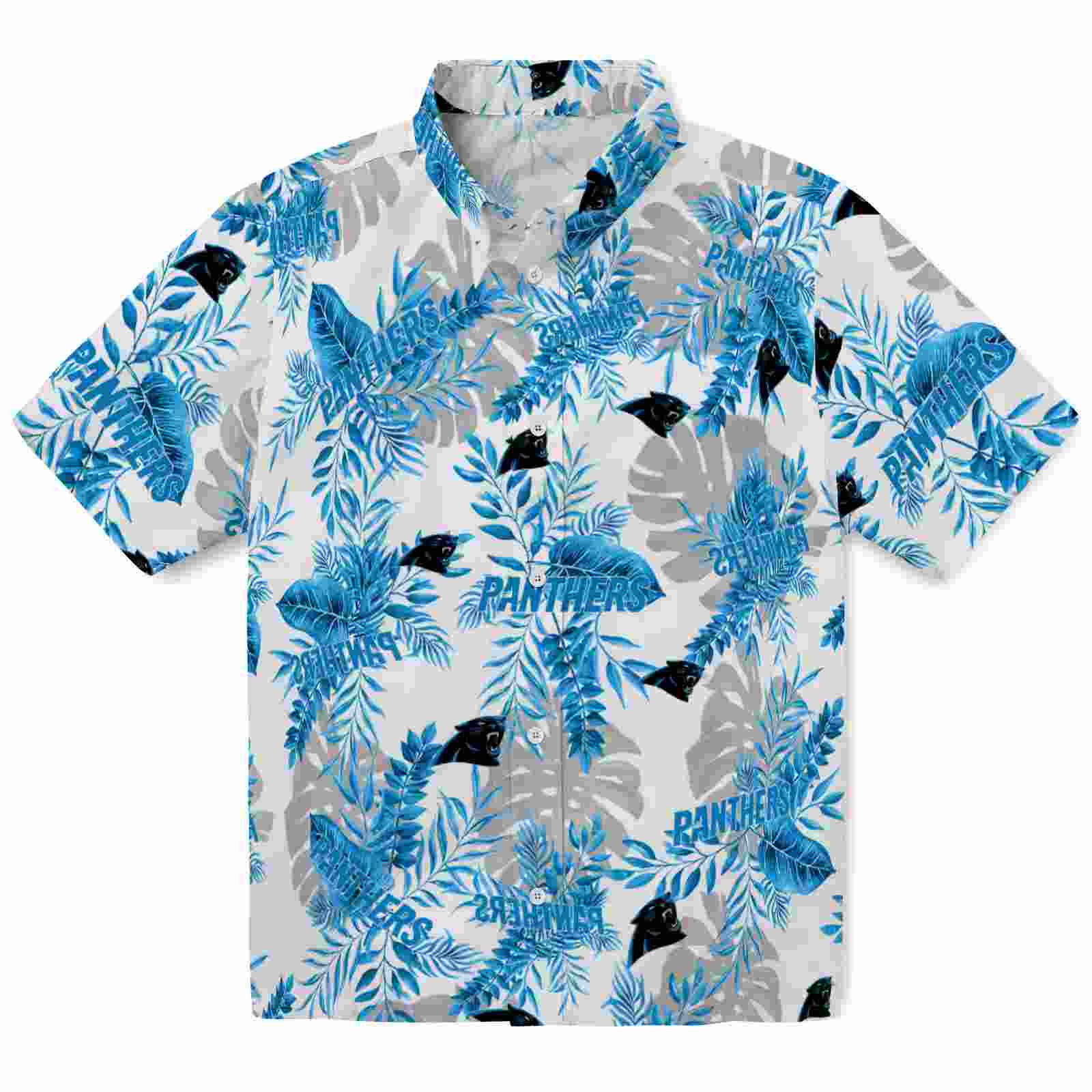 carolina panthers tropical leaves blue white hawaiian shirt best selling